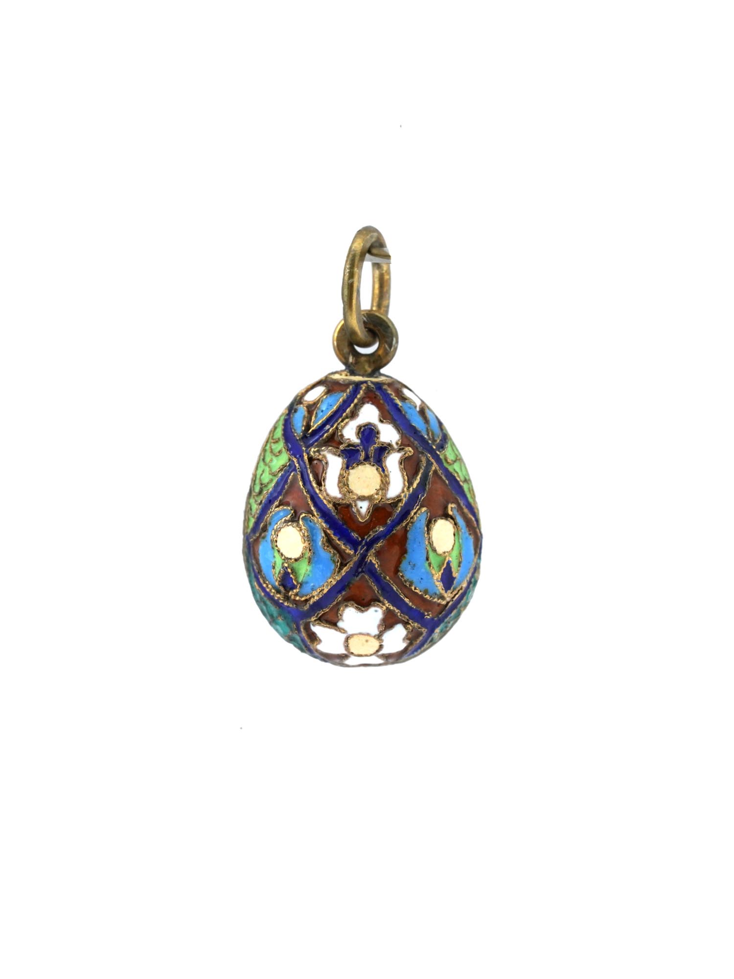 RUSSIAN 88 GILT SILVER ENAMEL EASTER EGG PENDANT PIC-1