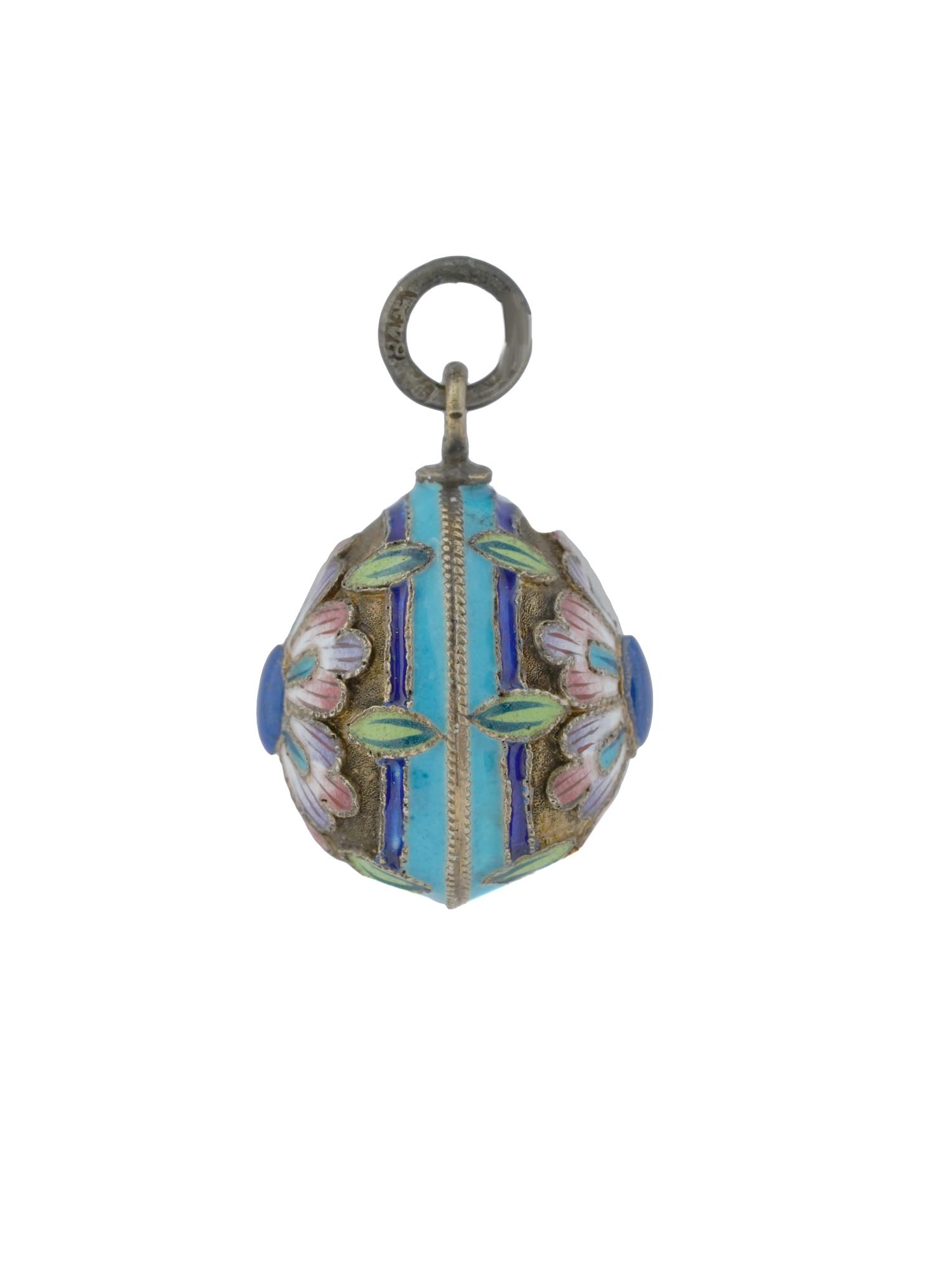 RUSSIAN GILT SILVER CLOISONNE ENAMEL EGG PENDANT PIC-2