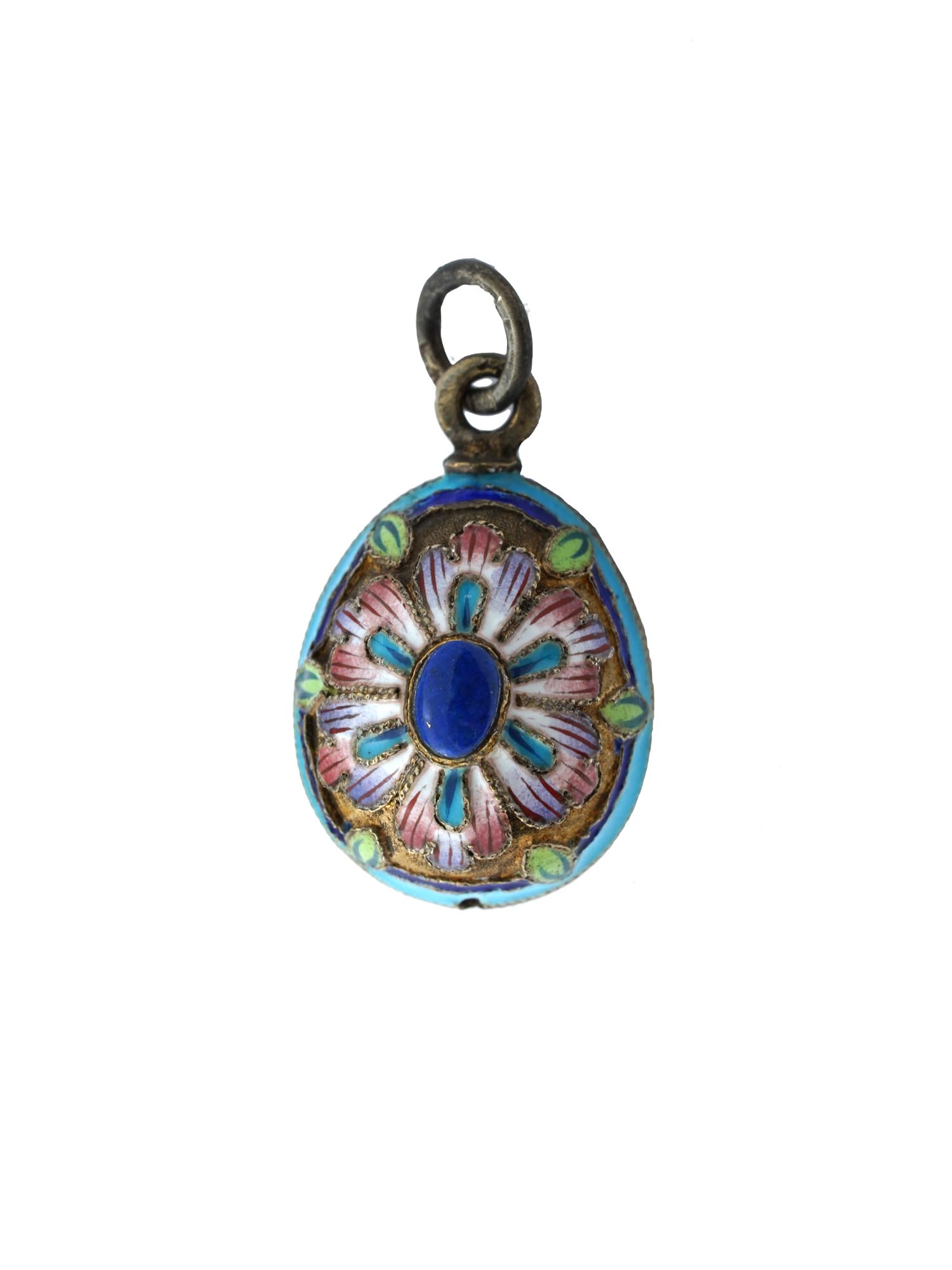 RUSSIAN GILT SILVER CLOISONNE ENAMEL EGG PENDANT PIC-3