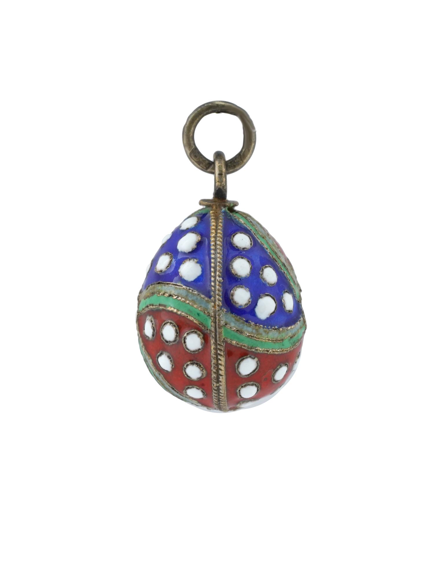 RUSSIAN GILT SILVER CLOISONNE ENAMEL EGG PENDANT PIC-1