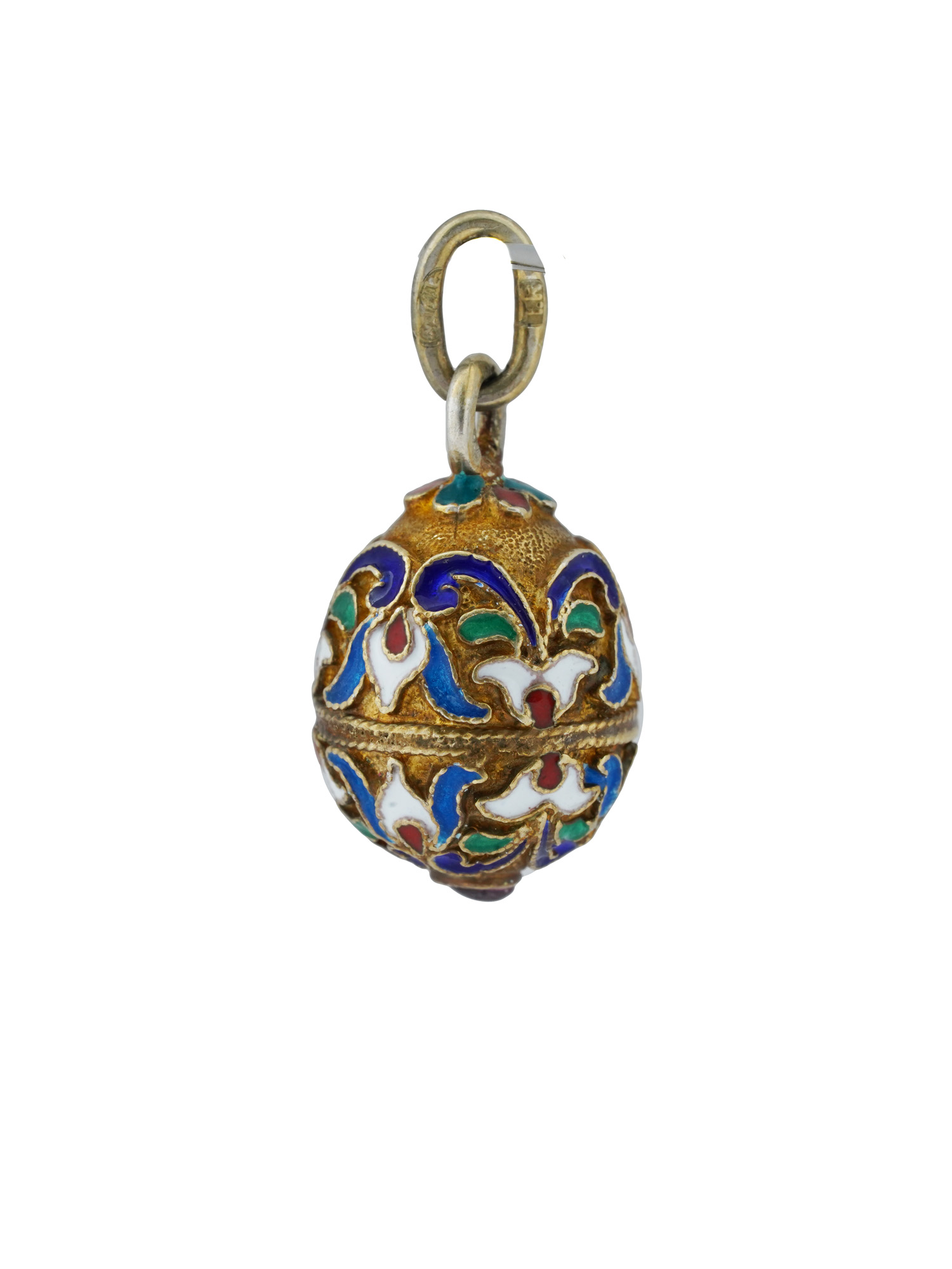 RUSSIAN 88 GILT SILVER ENAMEL EASTER EGG PENDANT PIC-0