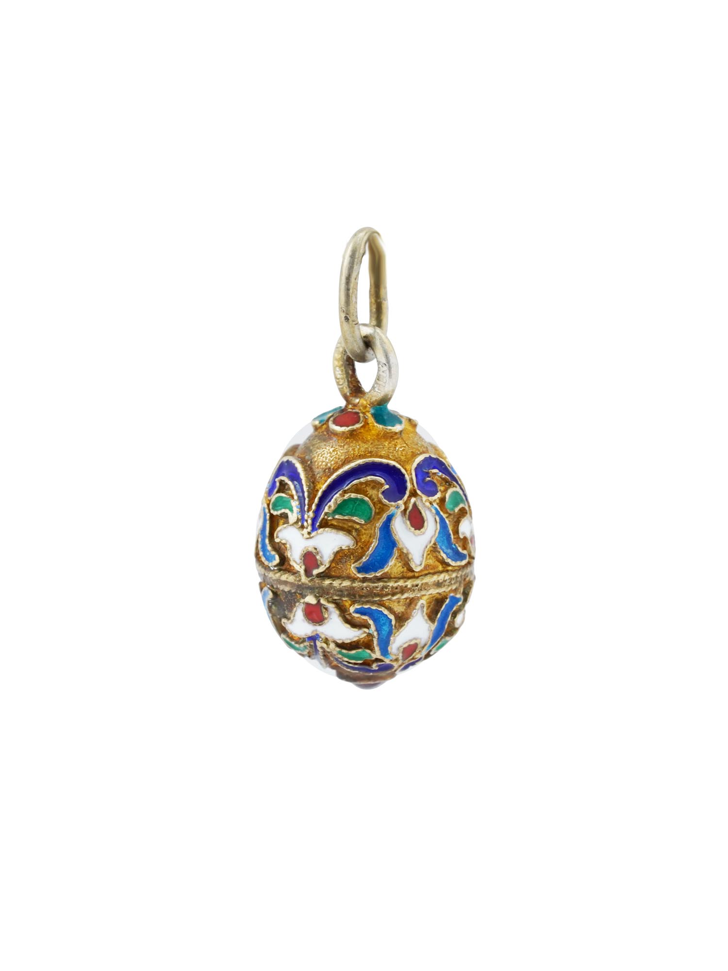 RUSSIAN 88 GILT SILVER ENAMEL EASTER EGG PENDANT PIC-1