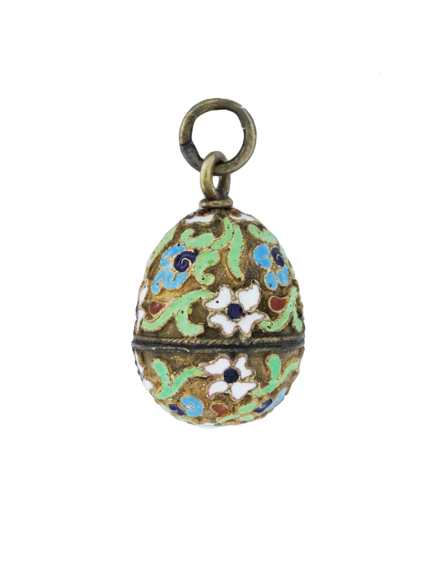 RUSSIAN 84 GILT SILVER ENAMEL EASTER EGG PENDANT PIC-2