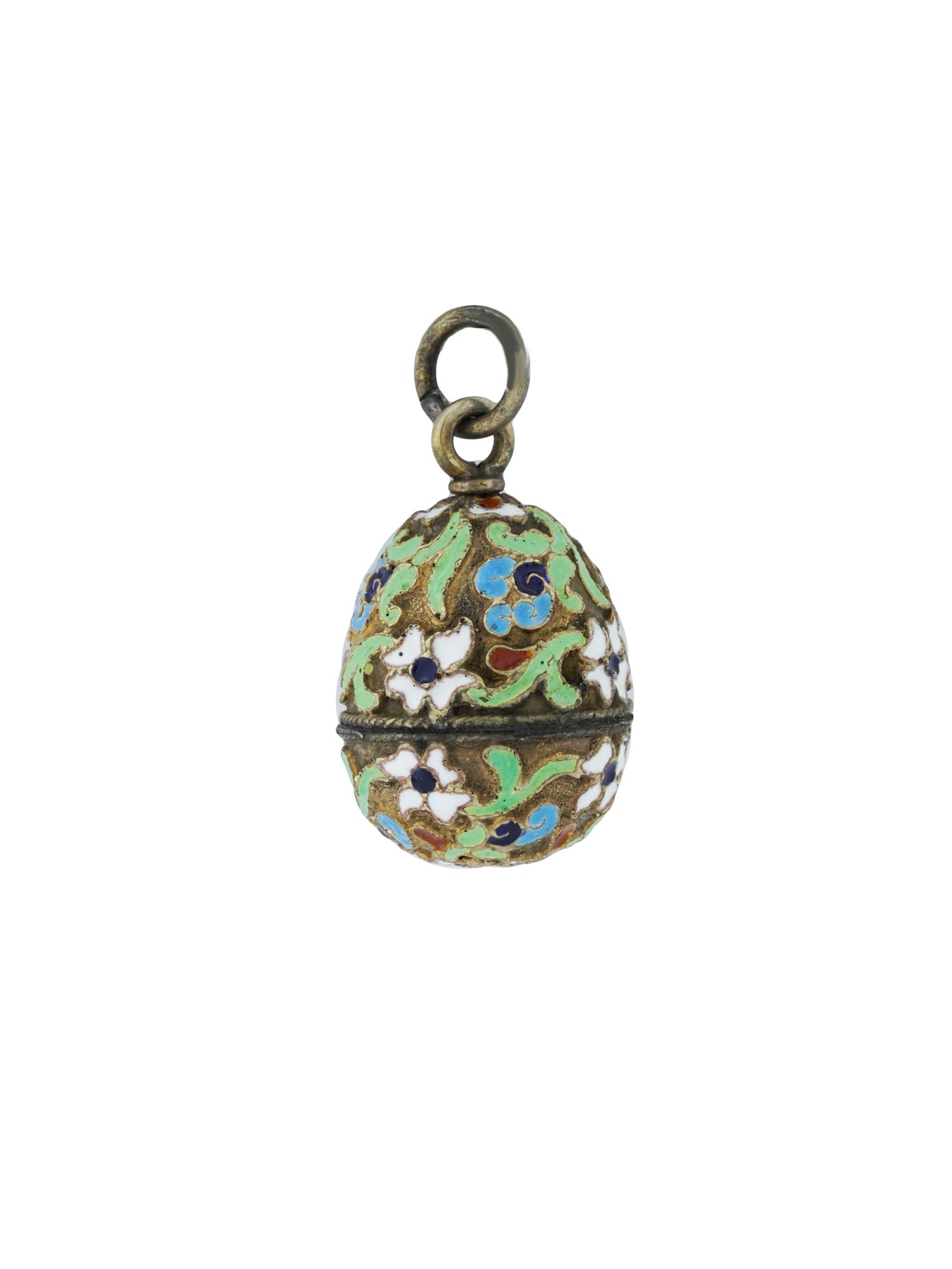 RUSSIAN 84 GILT SILVER ENAMEL EASTER EGG PENDANT PIC-0