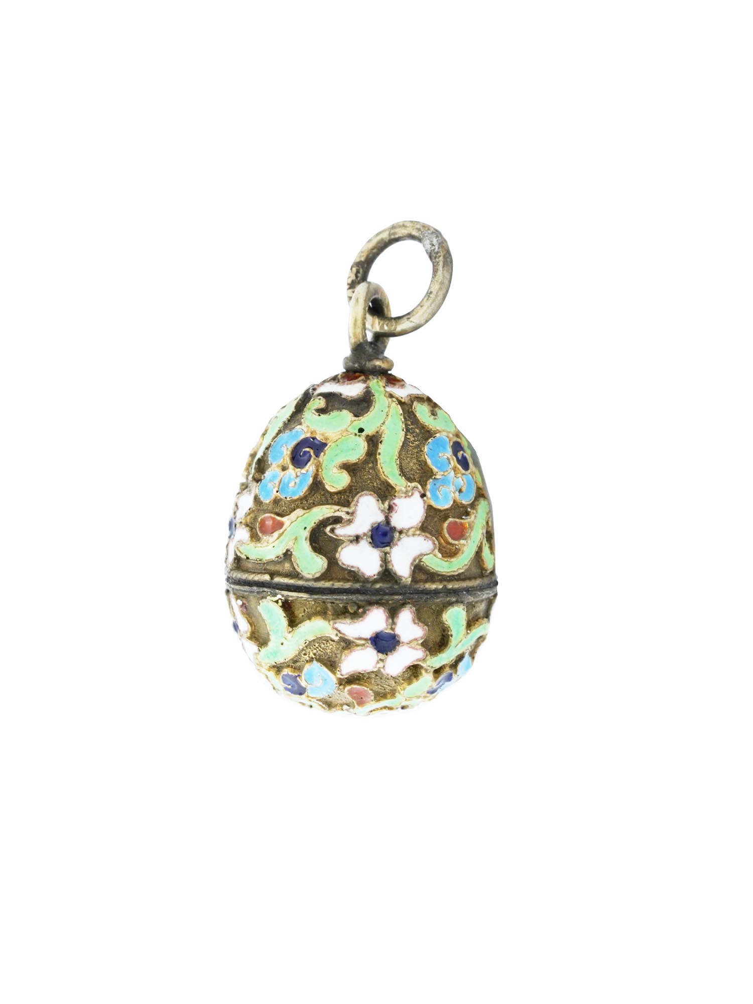 RUSSIAN 84 GILT SILVER ENAMEL EASTER EGG PENDANT PIC-1