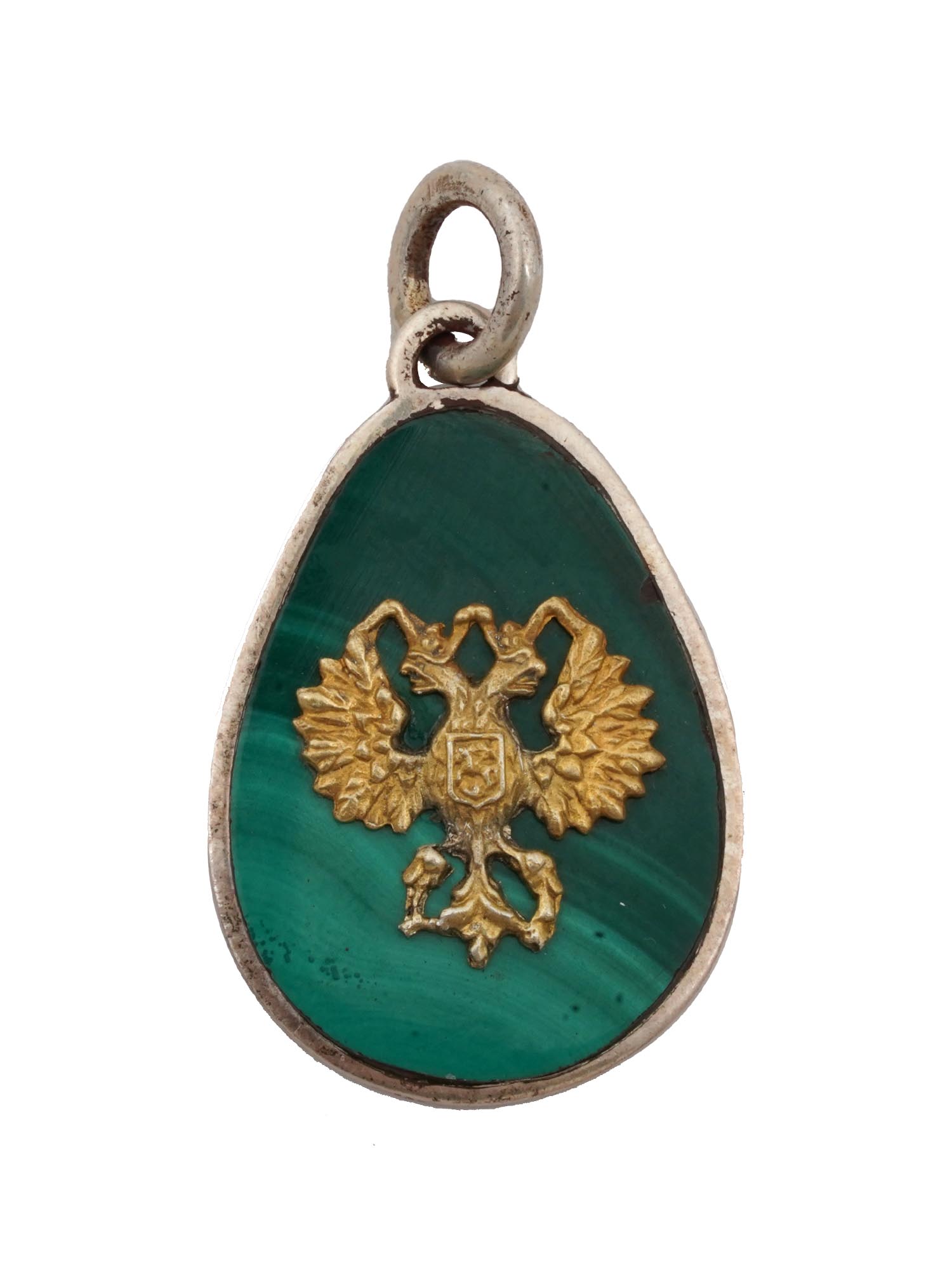 RUSSIAN 84 SILVER CARVED MALACHITE EGG PENDANT PIC-0