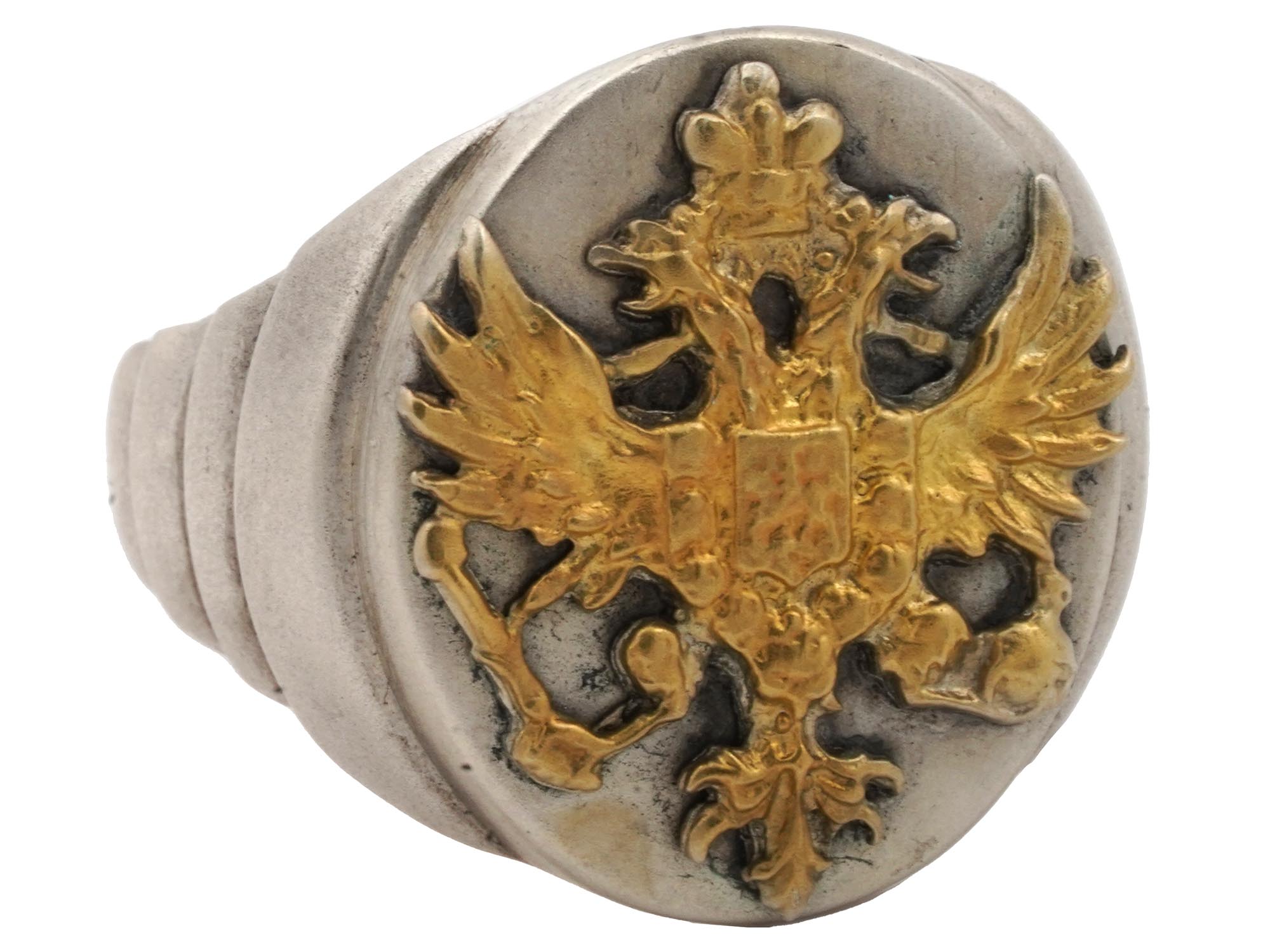 RUSSIAN GILT SILVER IMPERIAL EAGLE SIGNET RING PIC-1