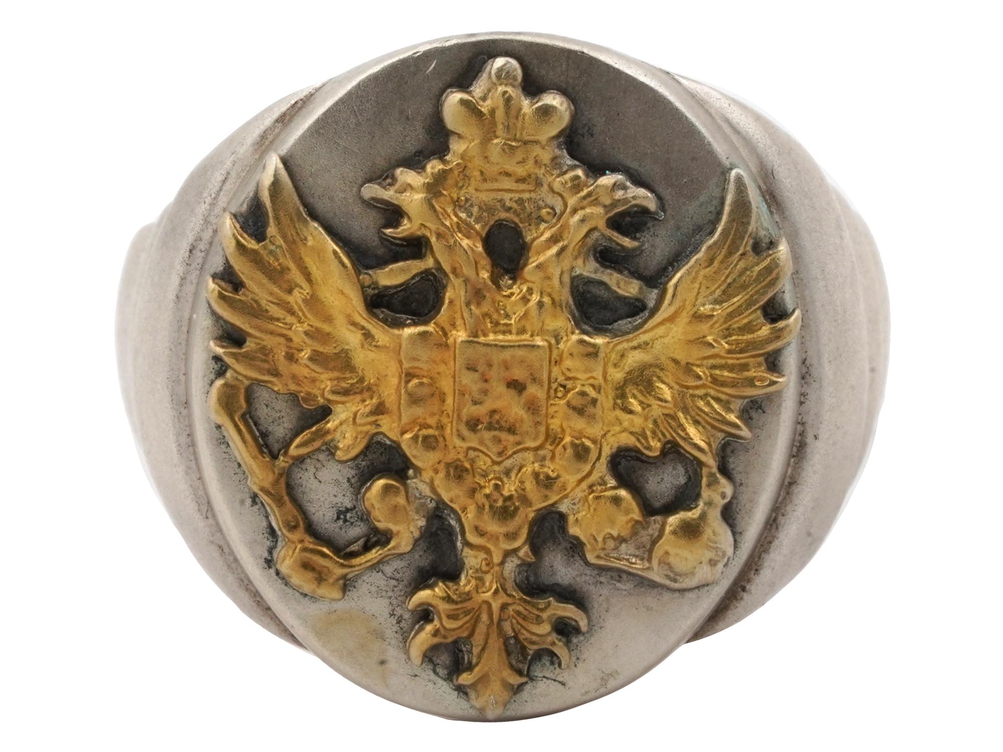 RUSSIAN GILT SILVER IMPERIAL EAGLE SIGNET RING PIC-0