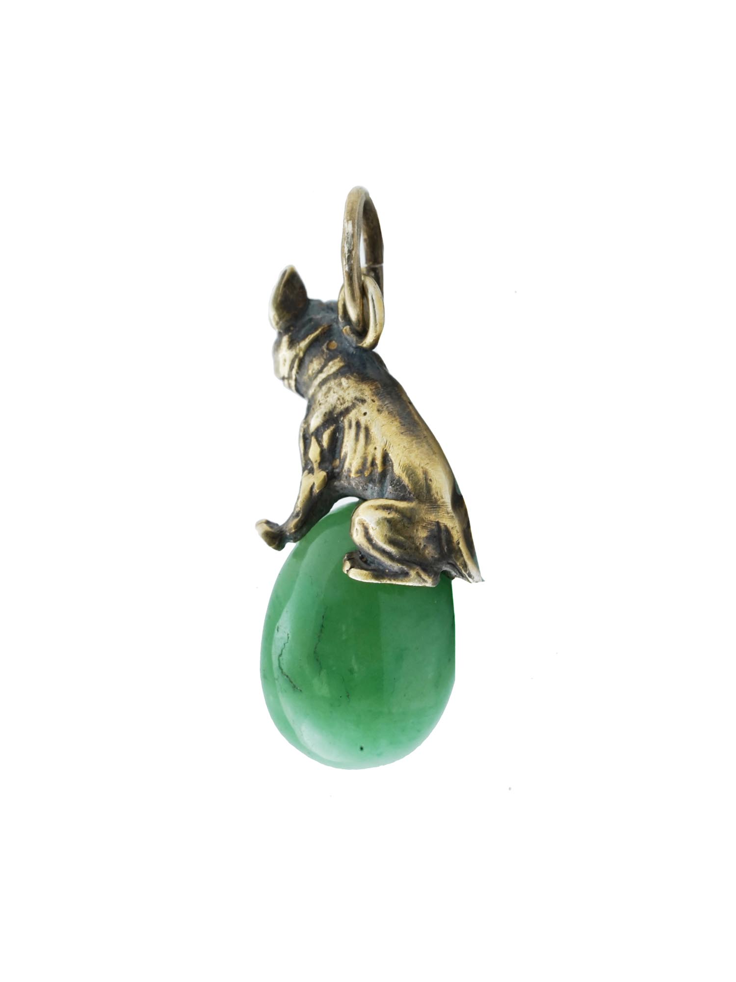 RUSSIAN 88 SILVER BULLDOG CARVED JADE EGG PENDANT PIC-3