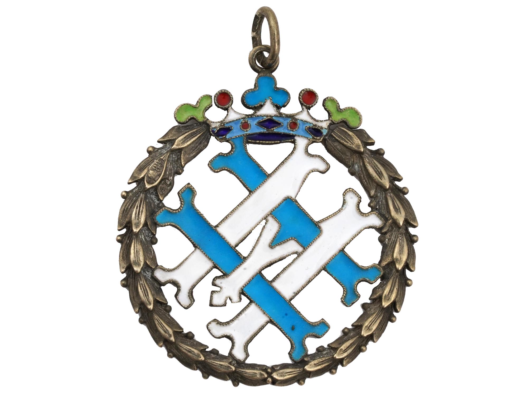 RUSSIAN 88 SILVER ENAMEL IMPERIAL MONOGRAM PENDANT PIC-0