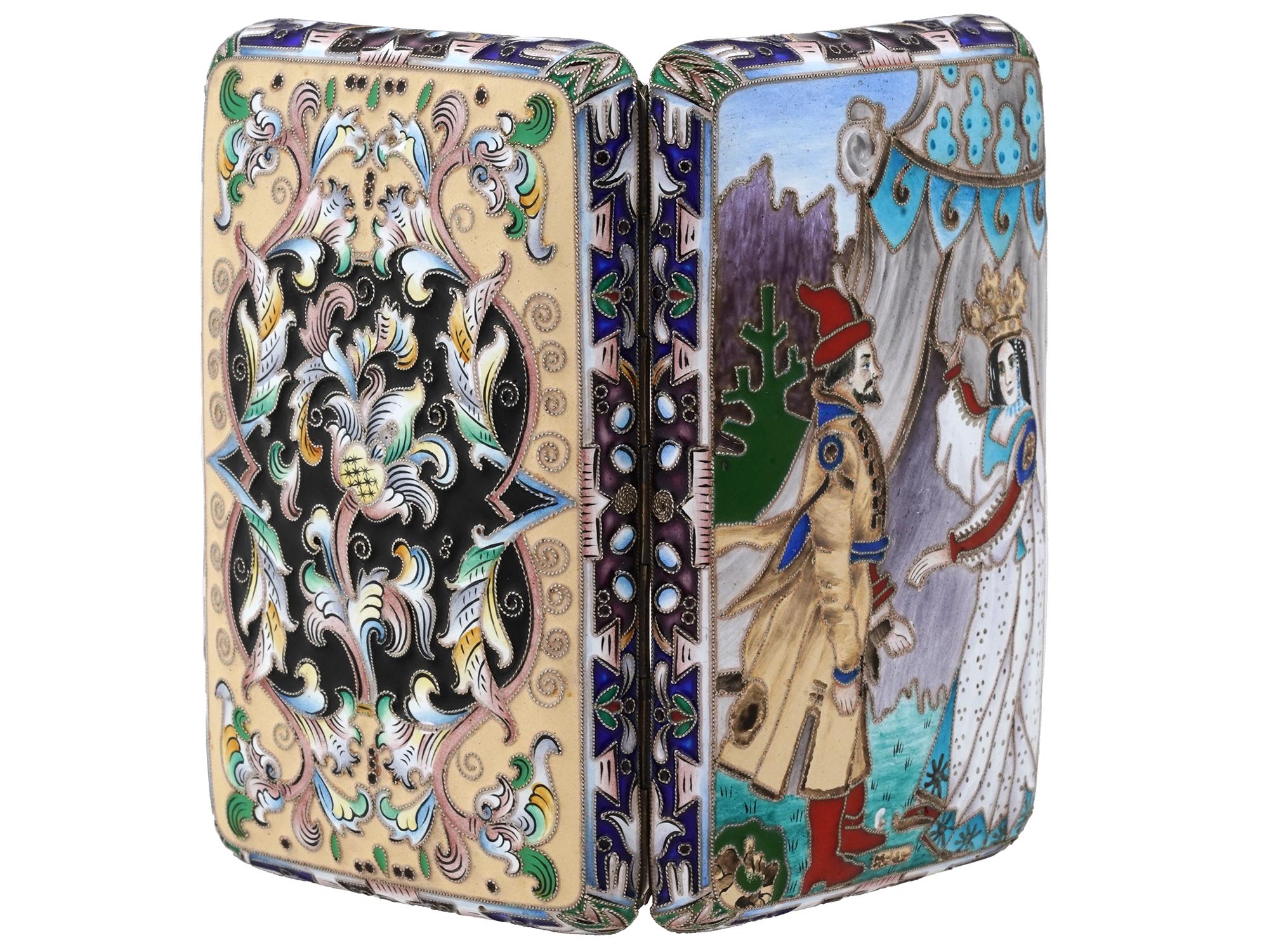 RUSSIAN GILT SILVER CLOISONNE ENAMEL CIGARETTE CASE PIC-3