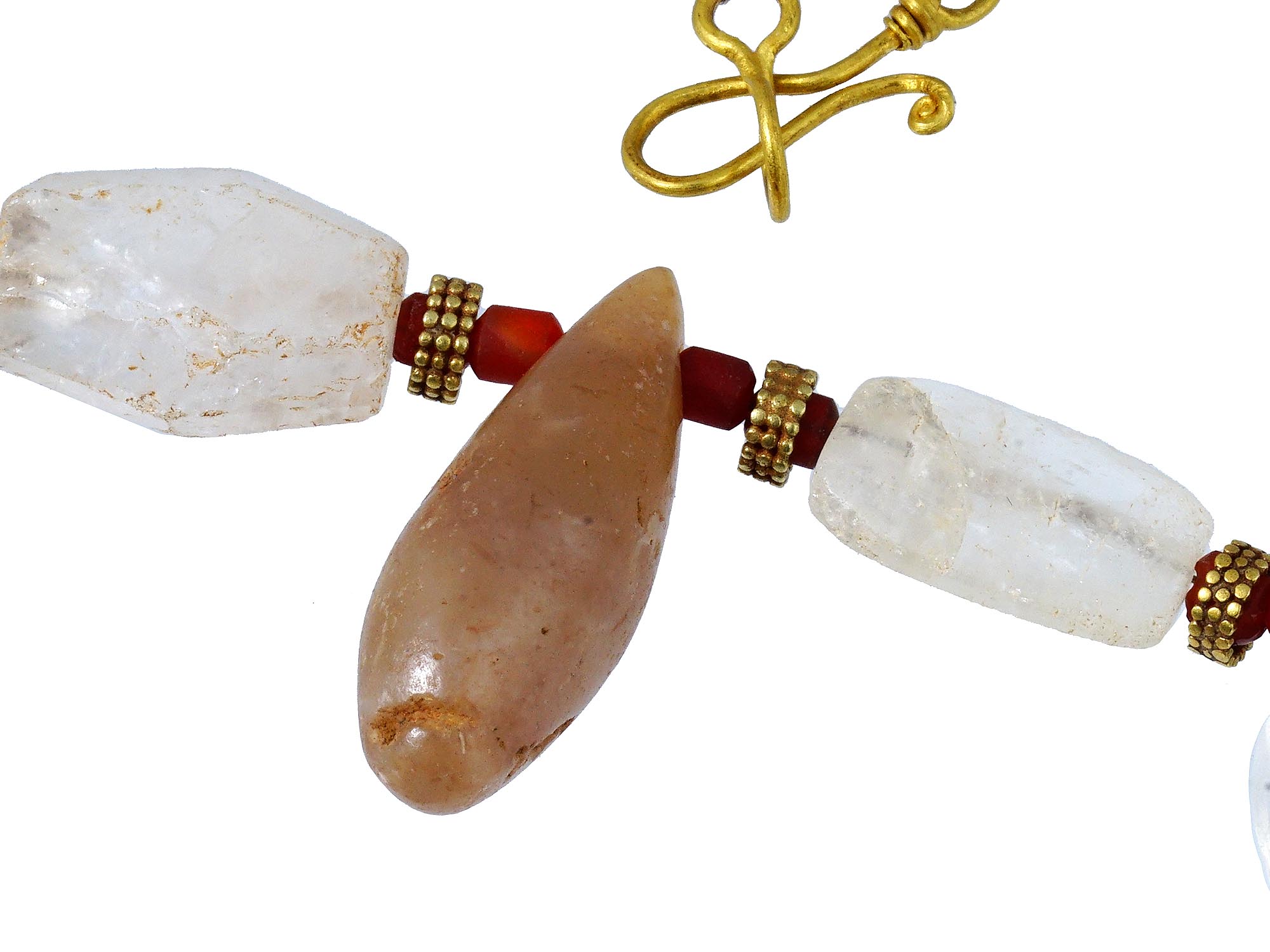 ANCIENT ROMAN GOLD ROCK CRYSTAL CARNELIAN NECKLACE PIC-3