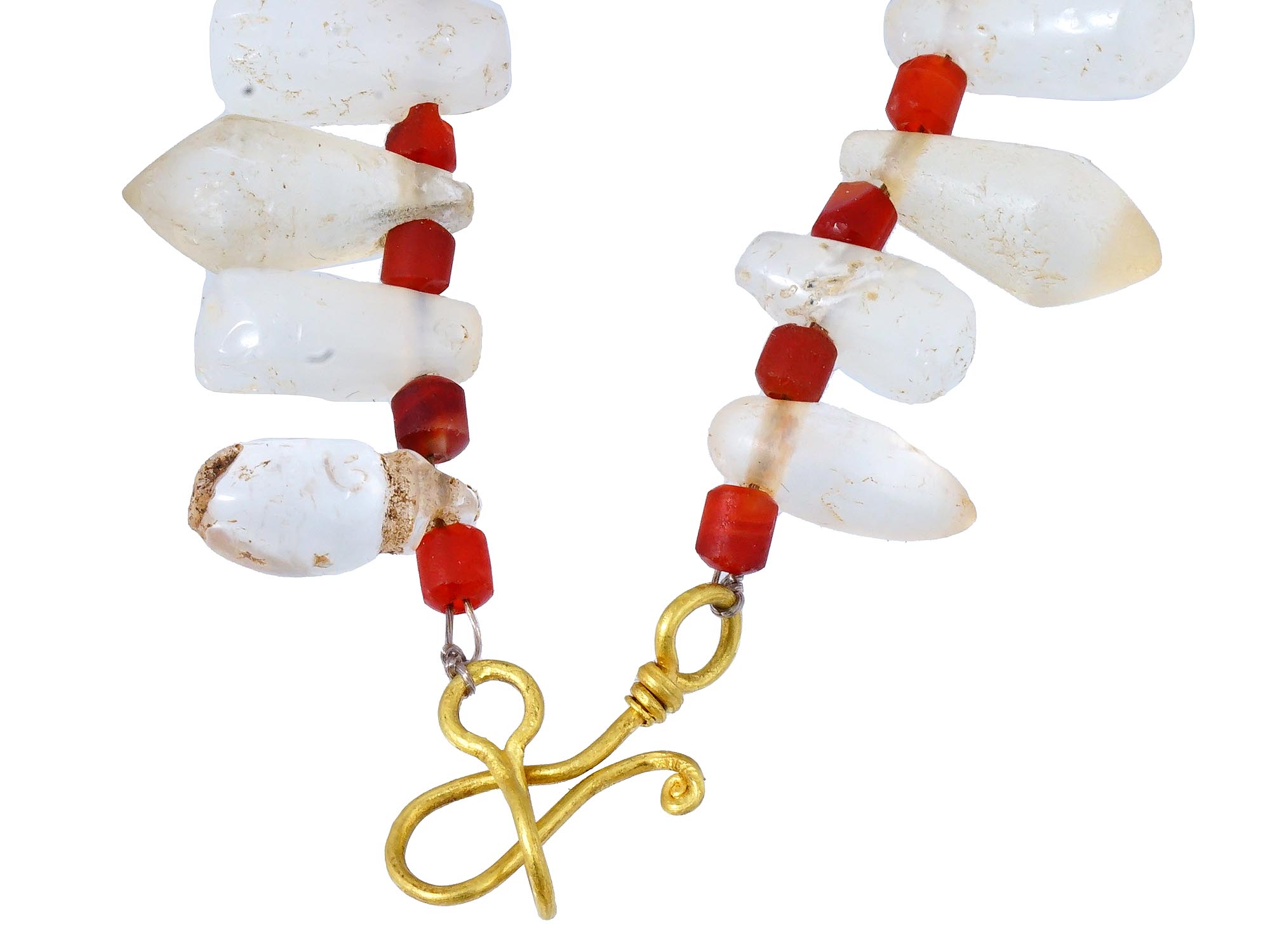 ANCIENT ROMAN GOLD ROCK CRYSTAL CARNELIAN NECKLACE PIC-2