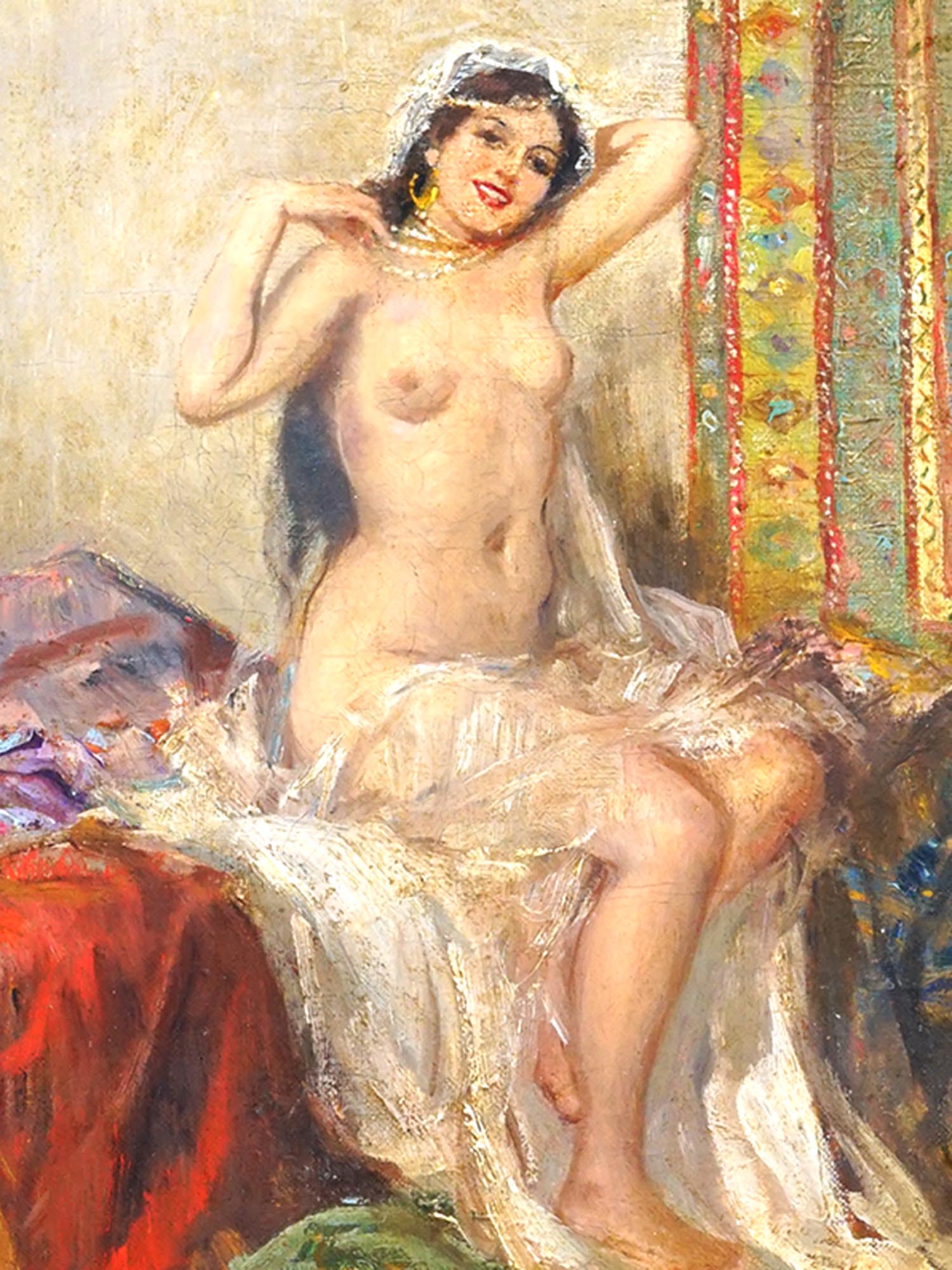 ANTIQUE ORIENTALIST NUDE OIL PAINTING BY FABIO FABBI PIC-1
