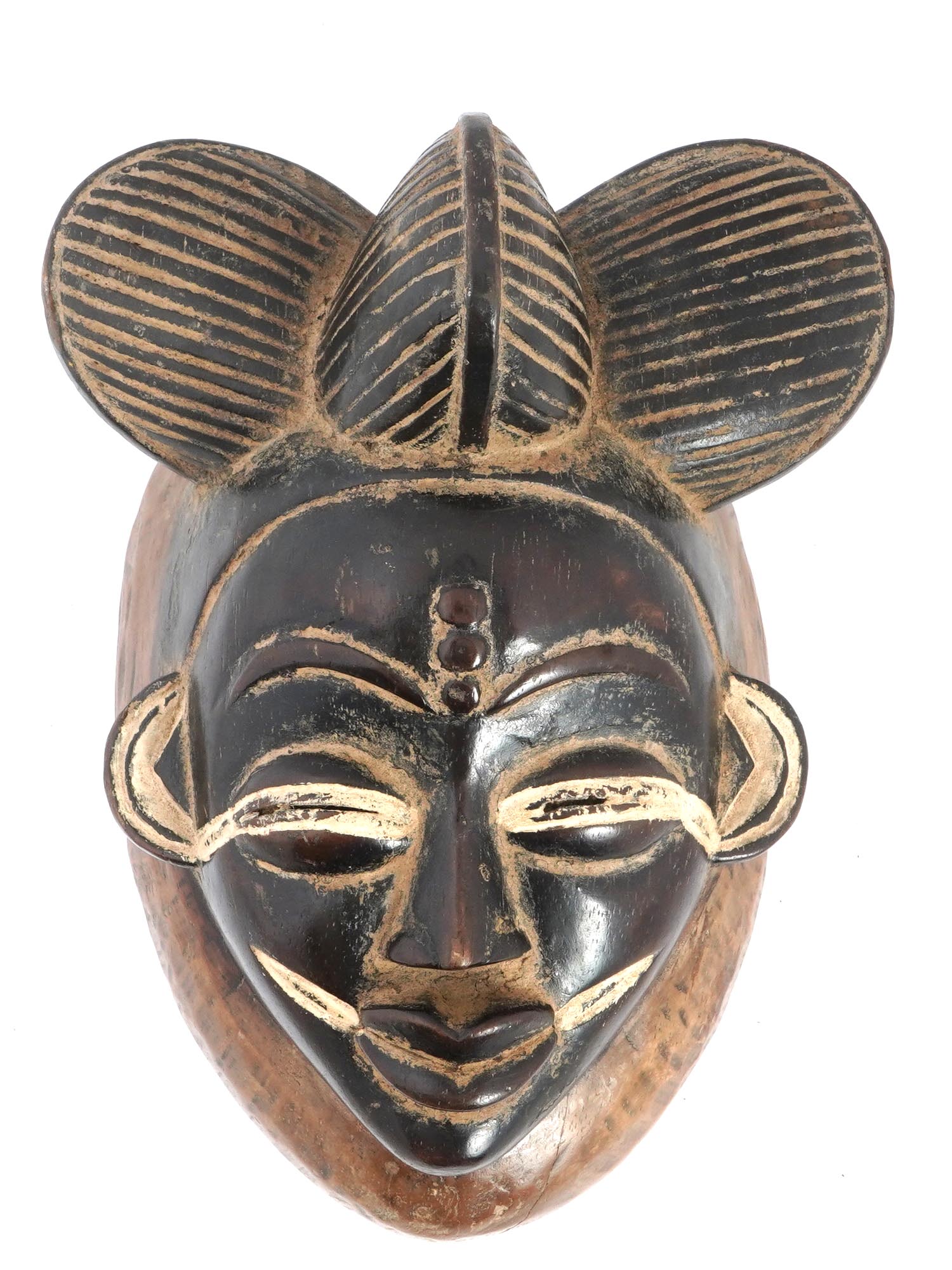 ANTIQUE CENTRAL AFRICAN GABON DARK PUNU WOOD MASK PIC-0