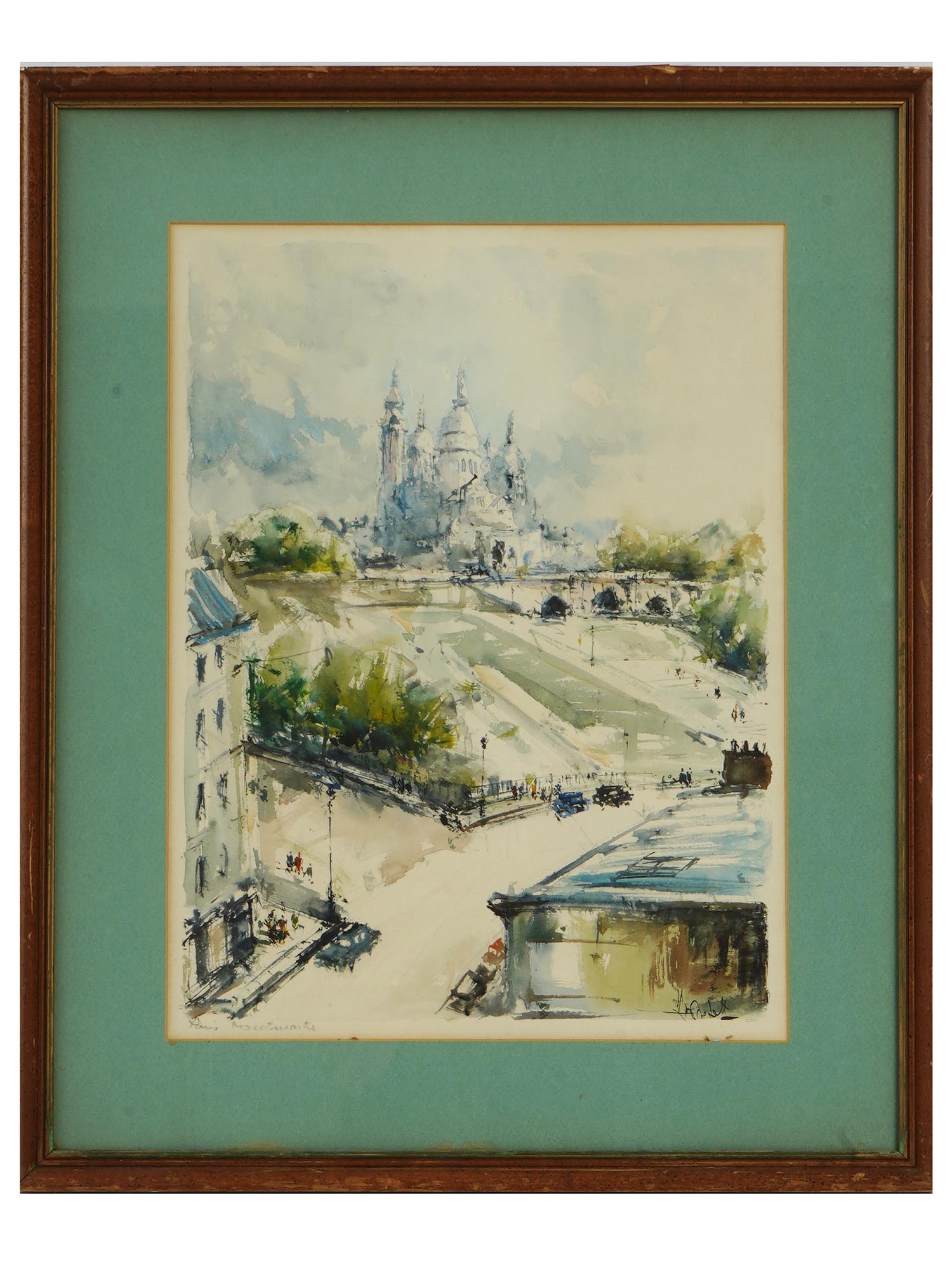 FRENCH SIGNED MID C  WATERCOLOR PAINTING ON PAPER PIC-0