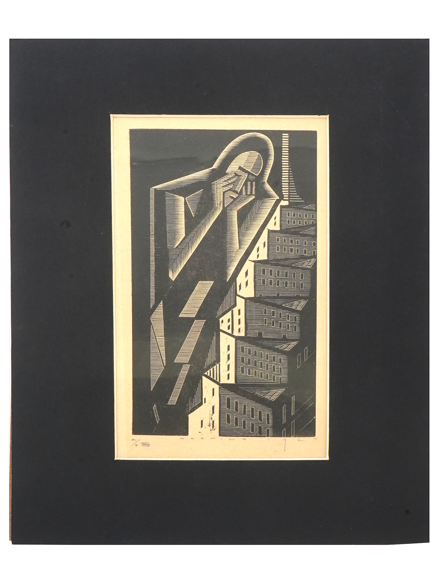 AMERICAN MODERNIST WOODCUT BY EARL M. WASHINGTON PIC-0