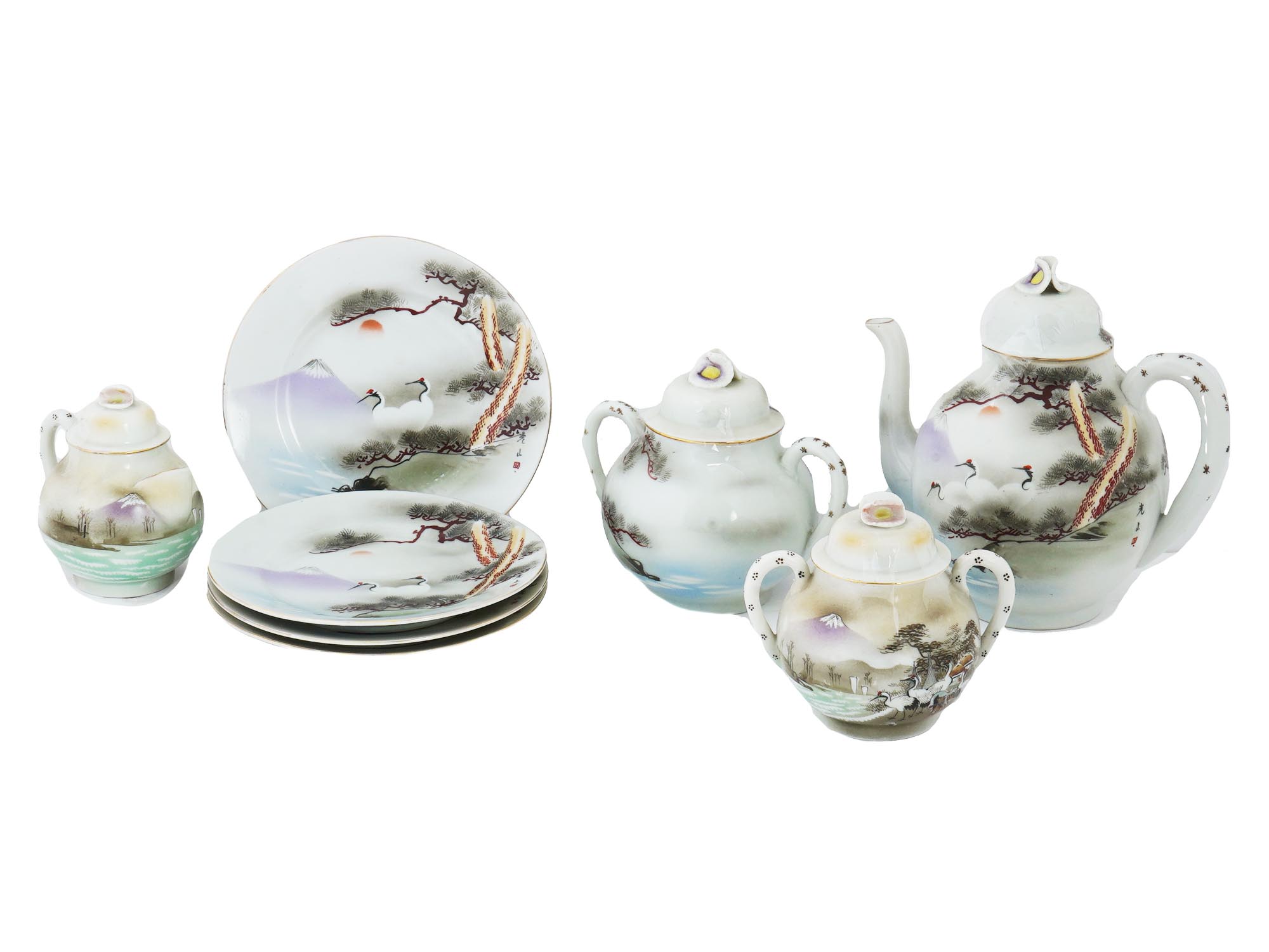 VINTAGE CHINESE HAND PAINTED PORCELAIN TEA SET 8 PCS PIC-0