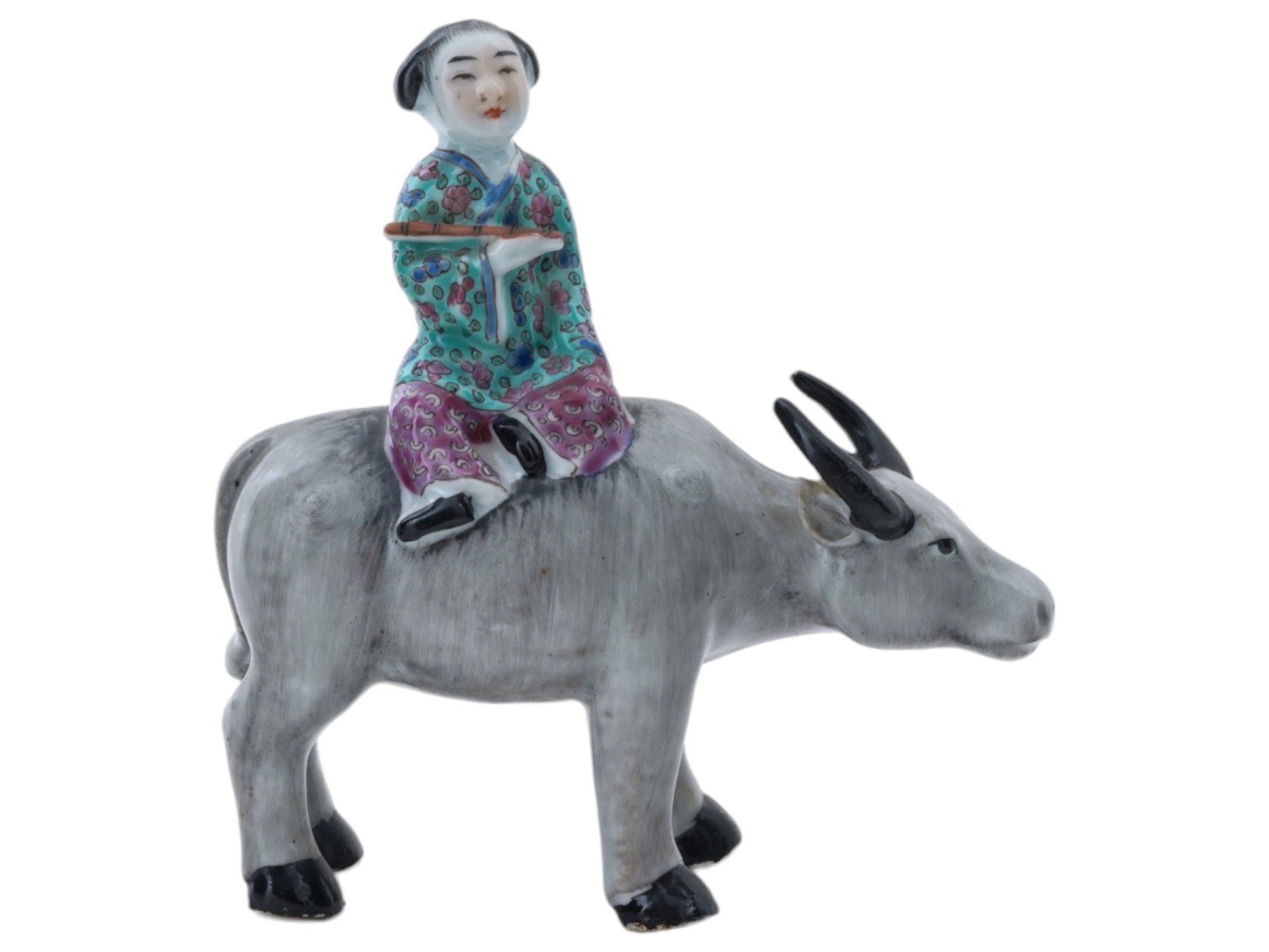 CHINESE PORCELAIN FIGURINE HERDBOY RIDING BUFFALO PIC-4