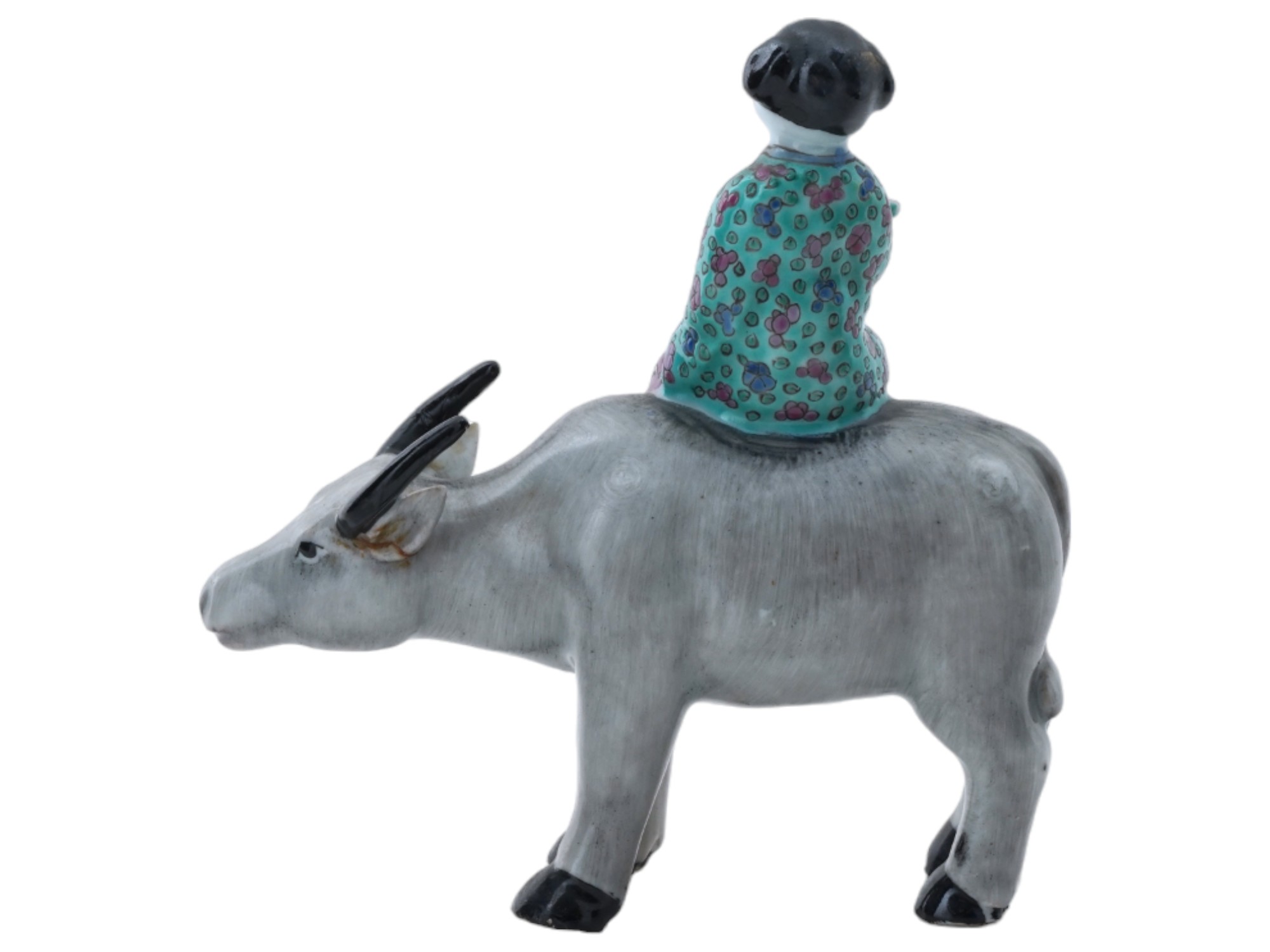 CHINESE PORCELAIN FIGURINE HERDBOY RIDING BUFFALO PIC-2