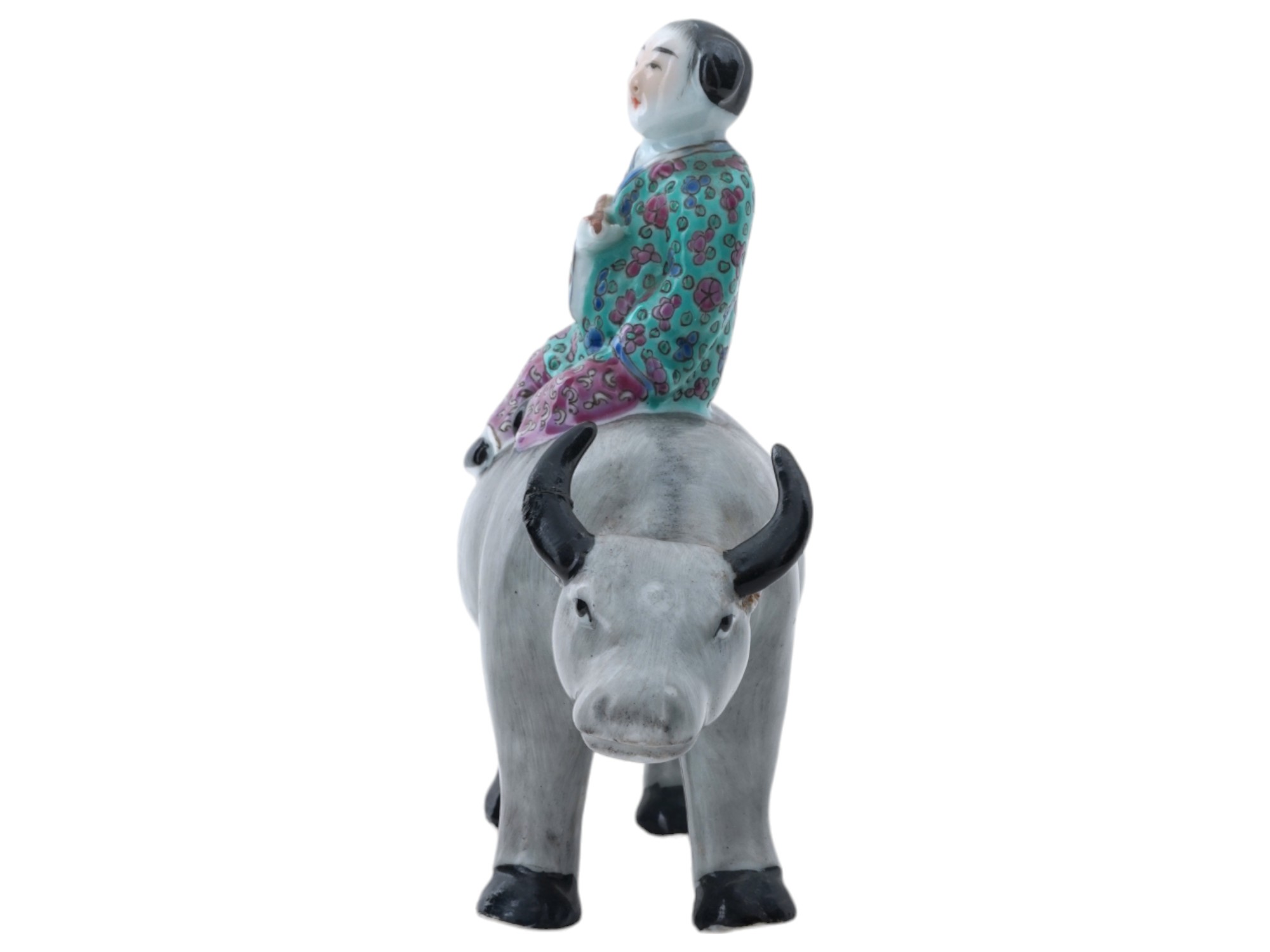 CHINESE PORCELAIN FIGURINE HERDBOY RIDING BUFFALO PIC-3