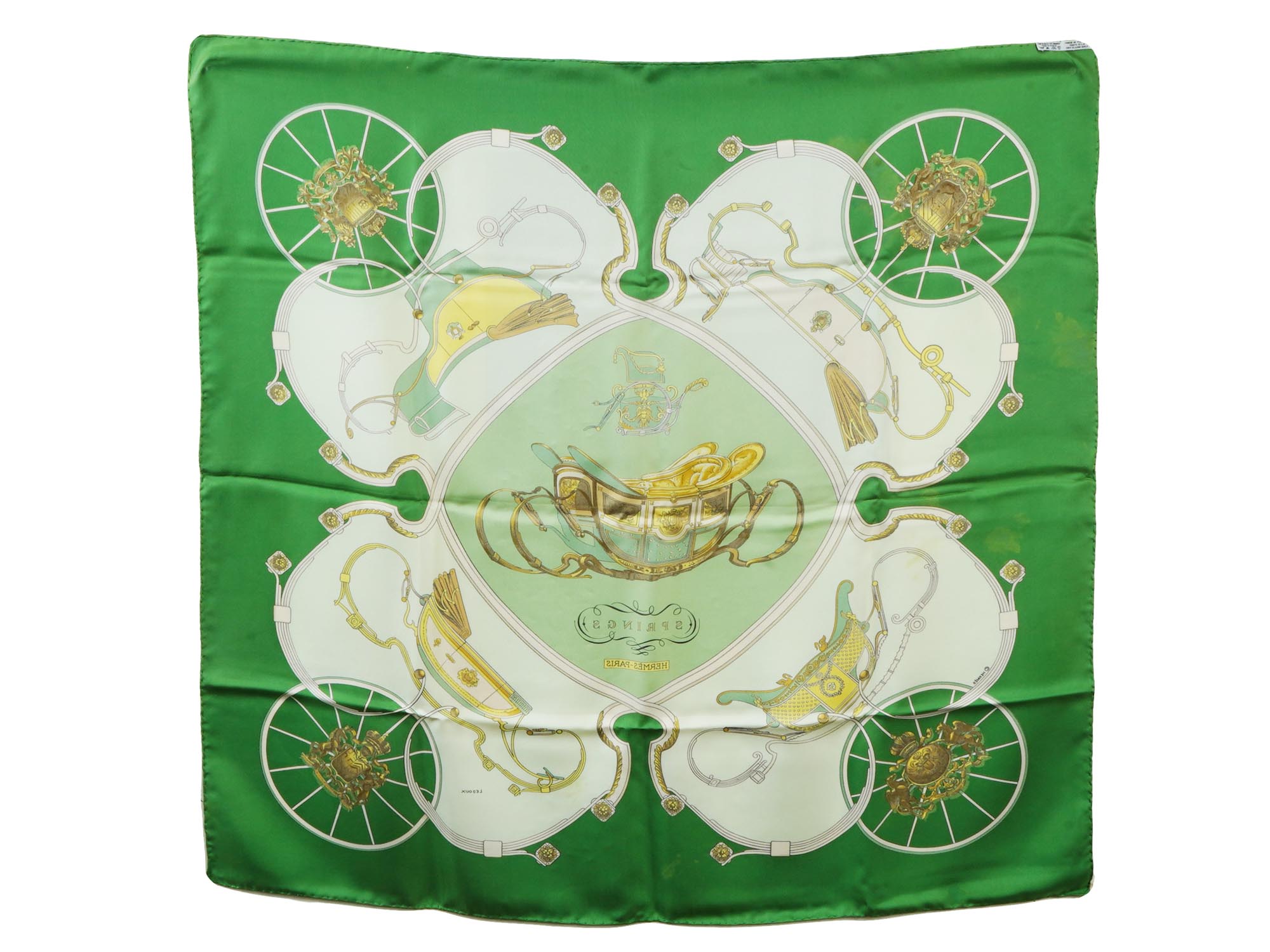 VINTAGE HERMES SPRINGS SILK SCARF IN GREEN IOB PIC-2