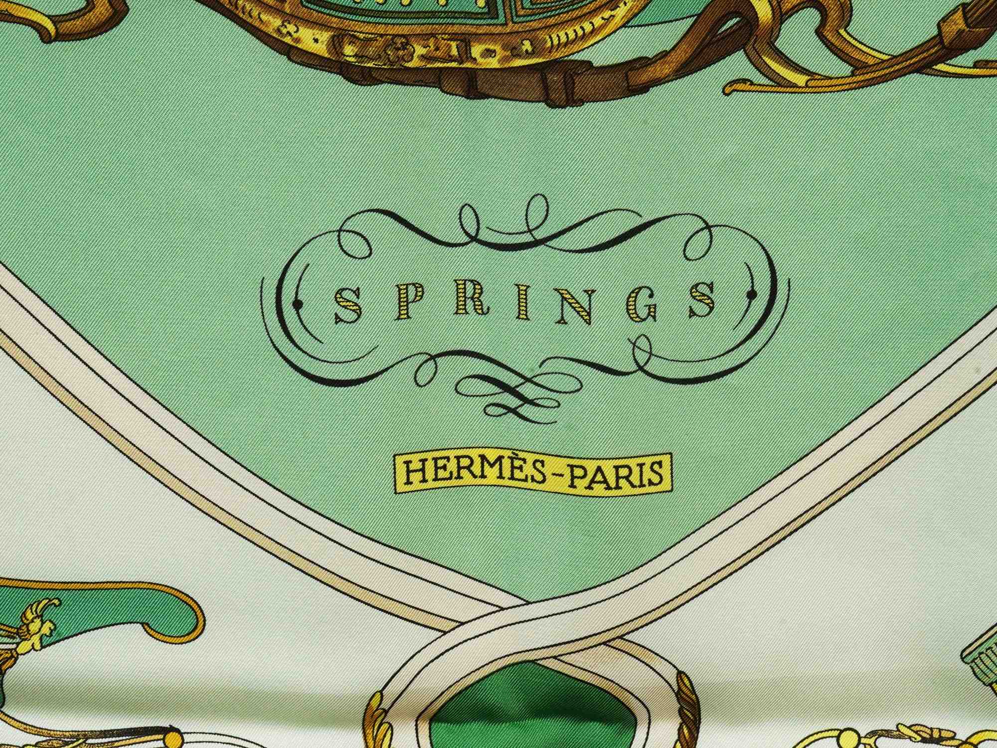 VINTAGE HERMES SPRINGS SILK SCARF IN GREEN IOB PIC-7