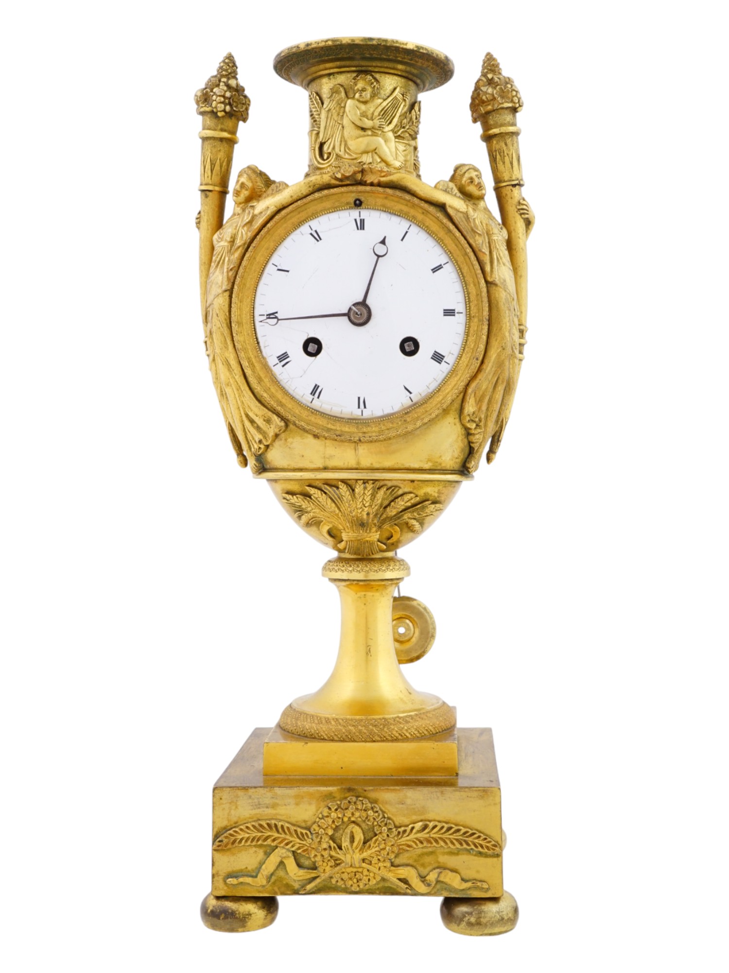 ANTIQUE EARLY 19TH C FRENCH EMPIRE ORMOLU CLOCK PIC-1