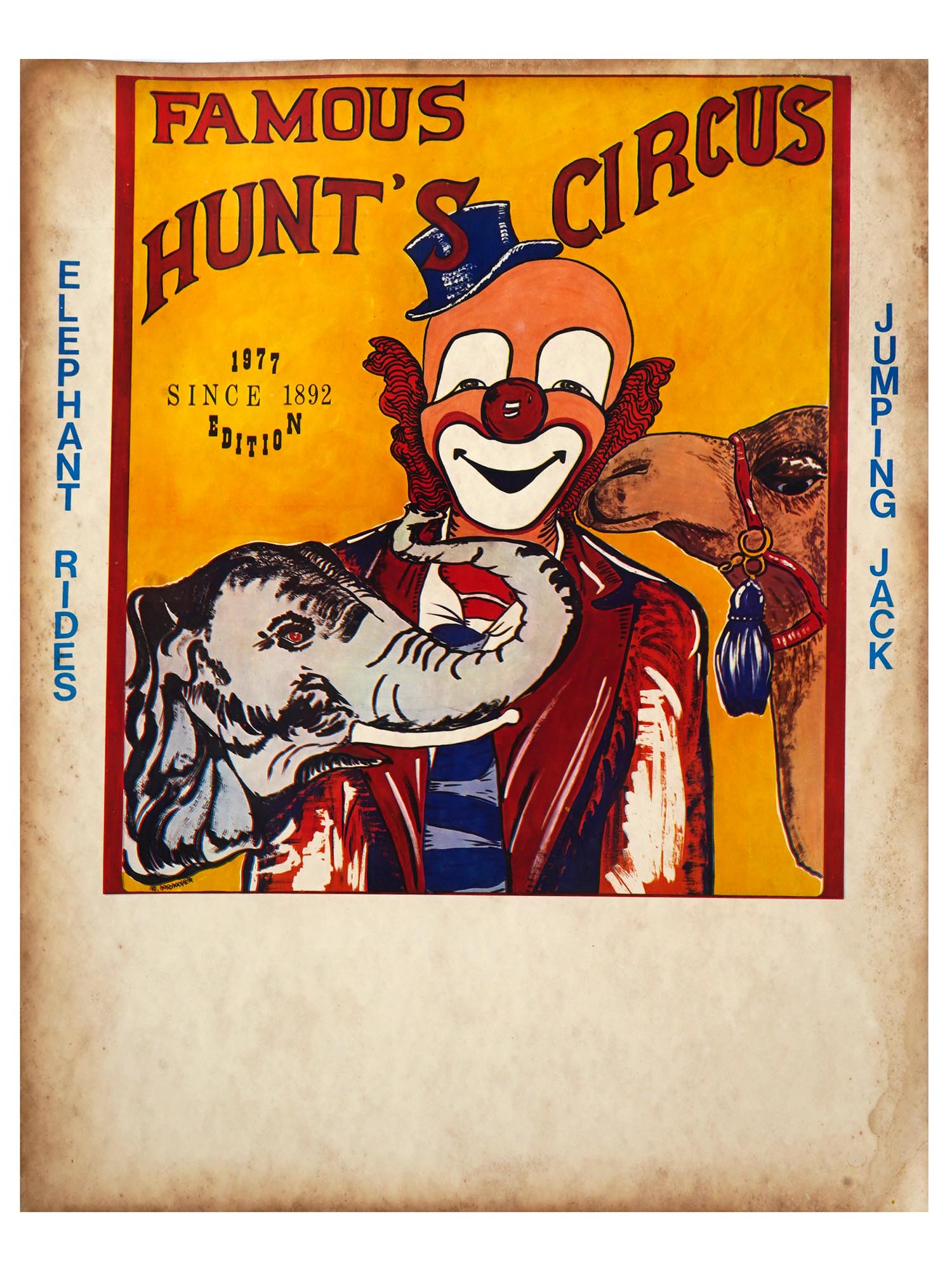 1977 FAMOUS HUNT CIRCUS LITHOGRAPH POSTER BY MOMYER PIC-0