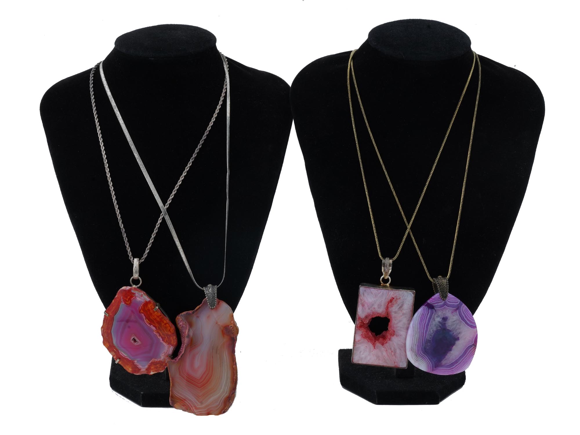 VINTAGE STERLING SILVER DYED AGATE NECKLACES PIC-0