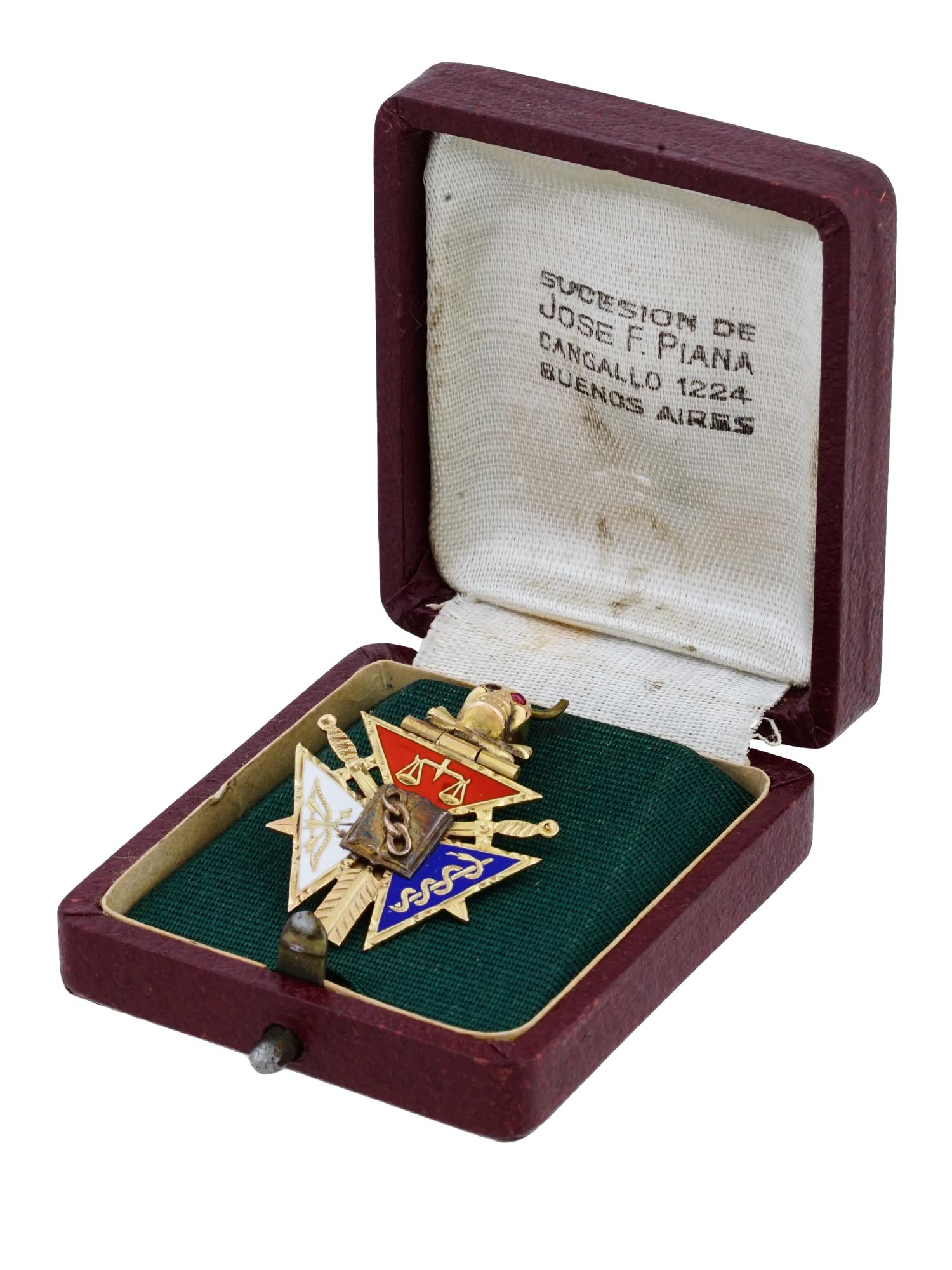 MID CENT GILT SILVER ENAMEL GEMS MASONIC PENDANT PIC-0