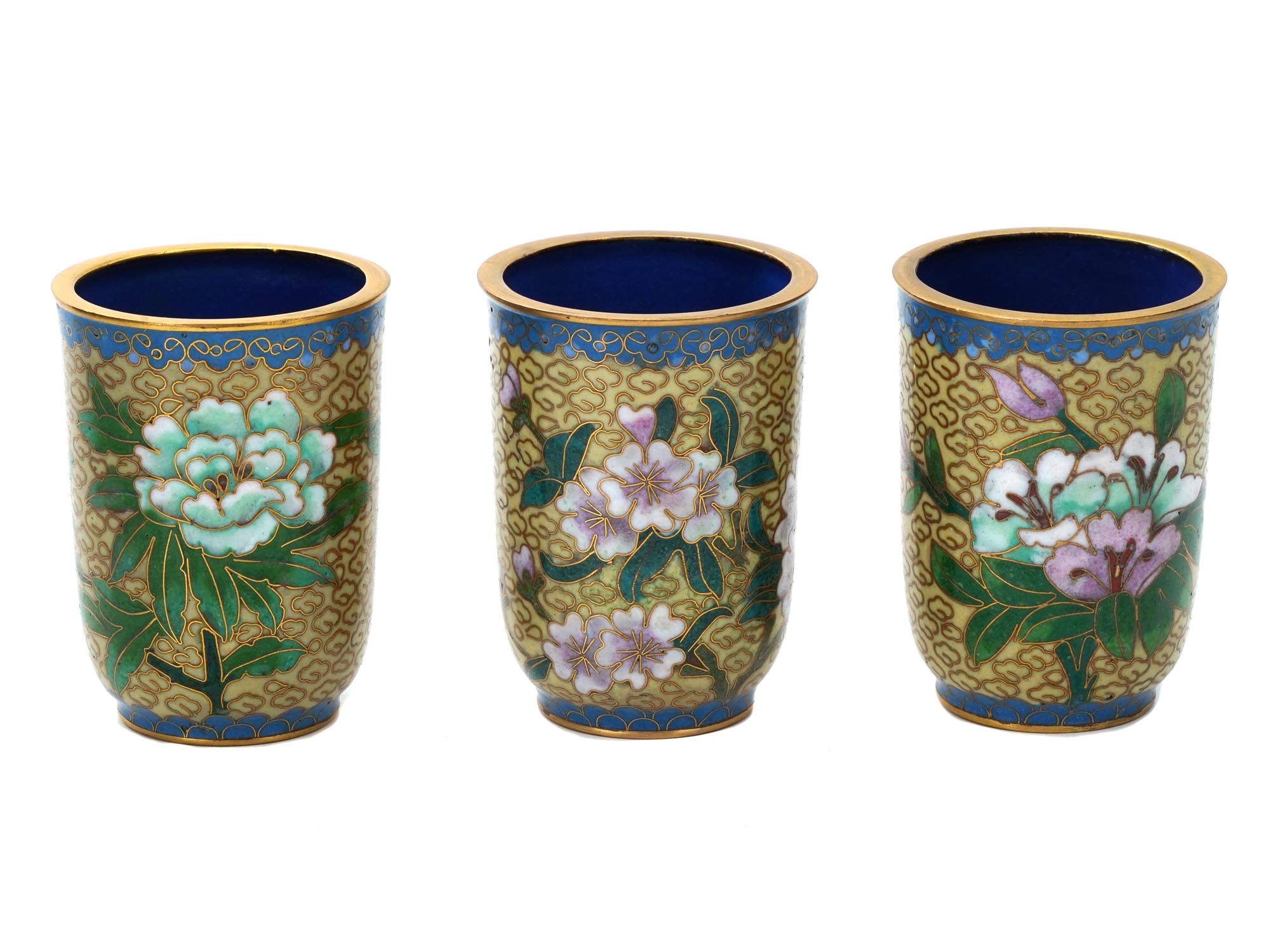 COLLECTION OF CHINESE FLORAL CLOISONNE ENAMEL CUPS PIC-0