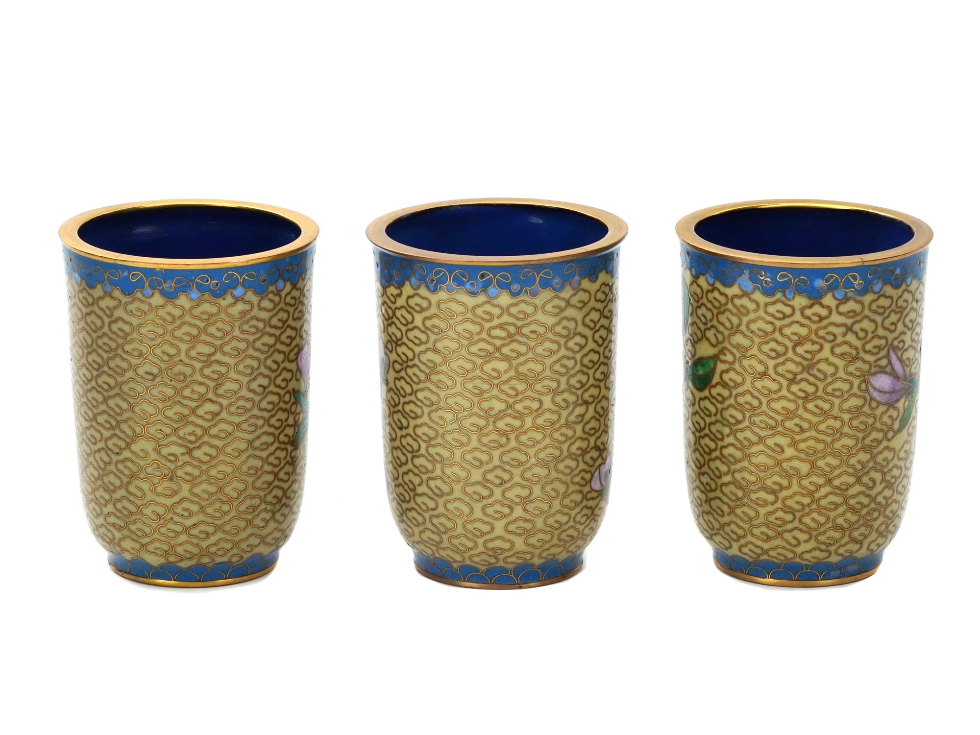 COLLECTION OF CHINESE FLORAL CLOISONNE ENAMEL CUPS PIC-3