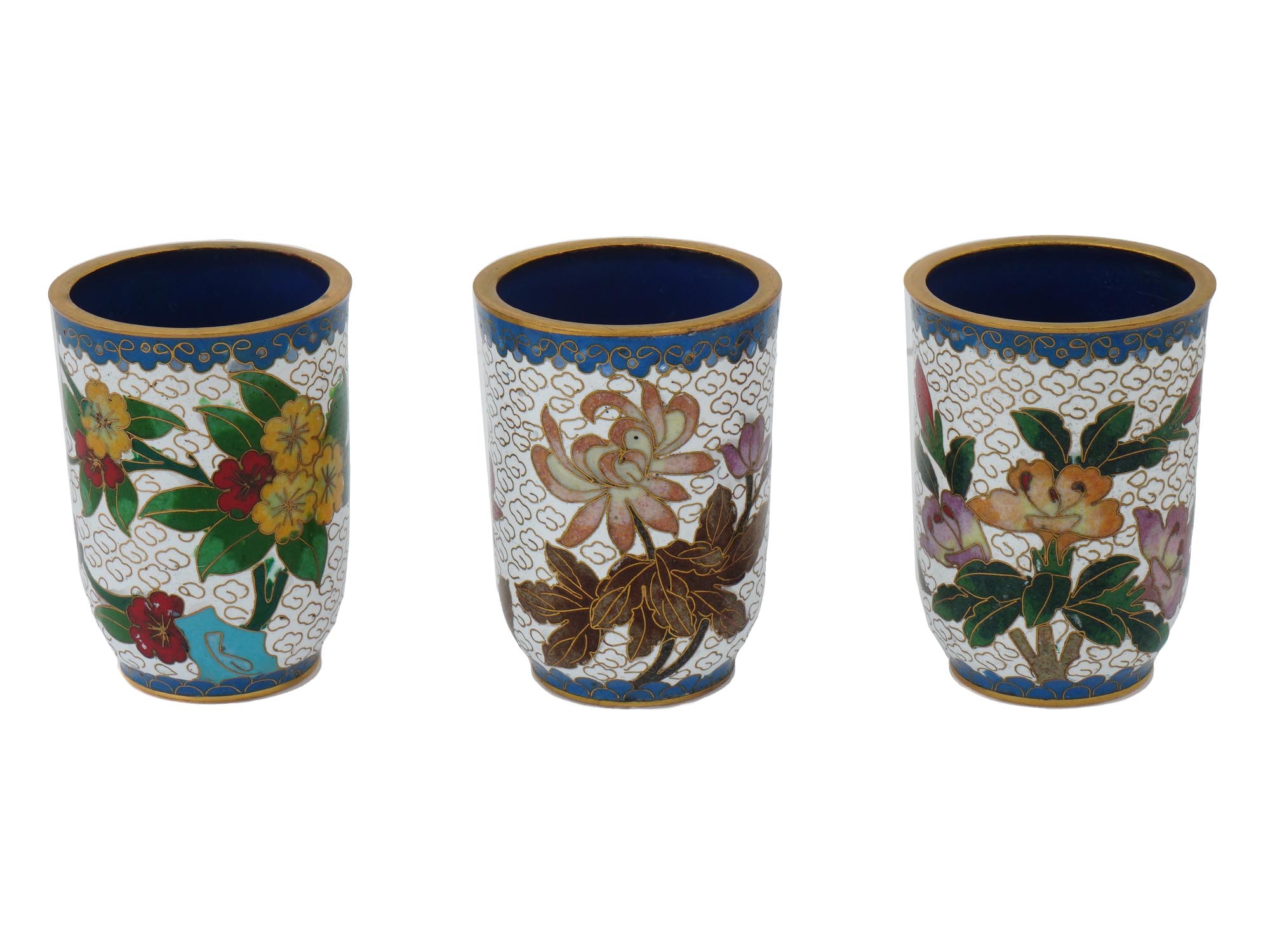 COLLECTION OF CHINESE FLORAL CLOISONNE ENAMEL CUPS PIC-0