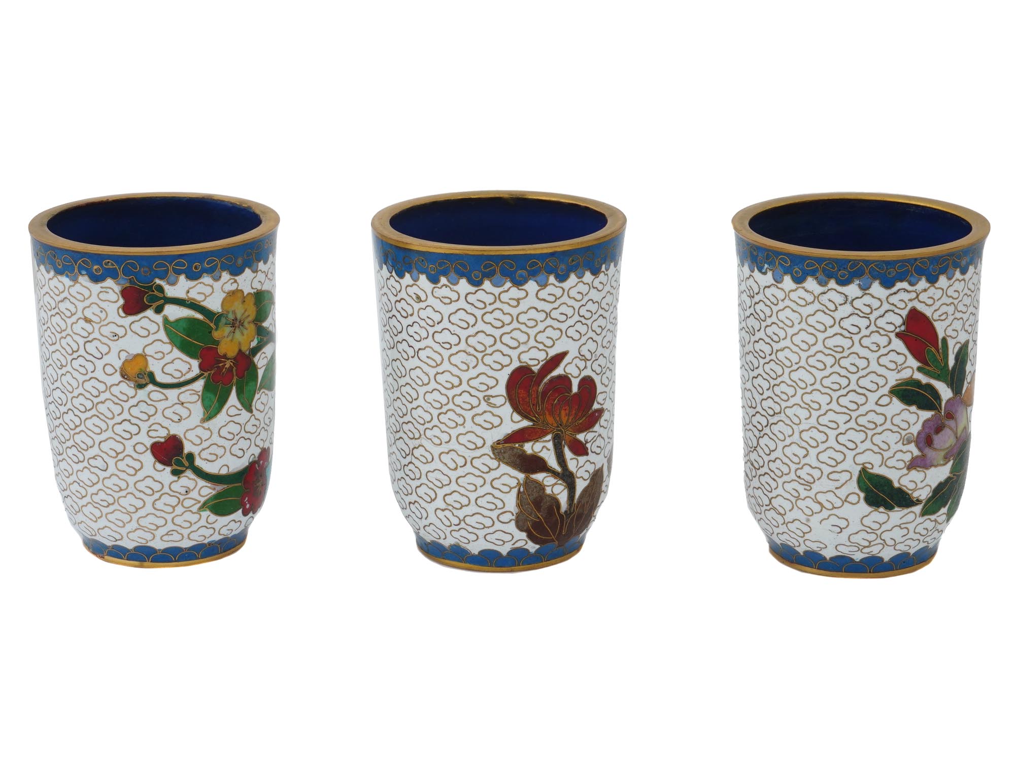 COLLECTION OF CHINESE FLORAL CLOISONNE ENAMEL CUPS PIC-3