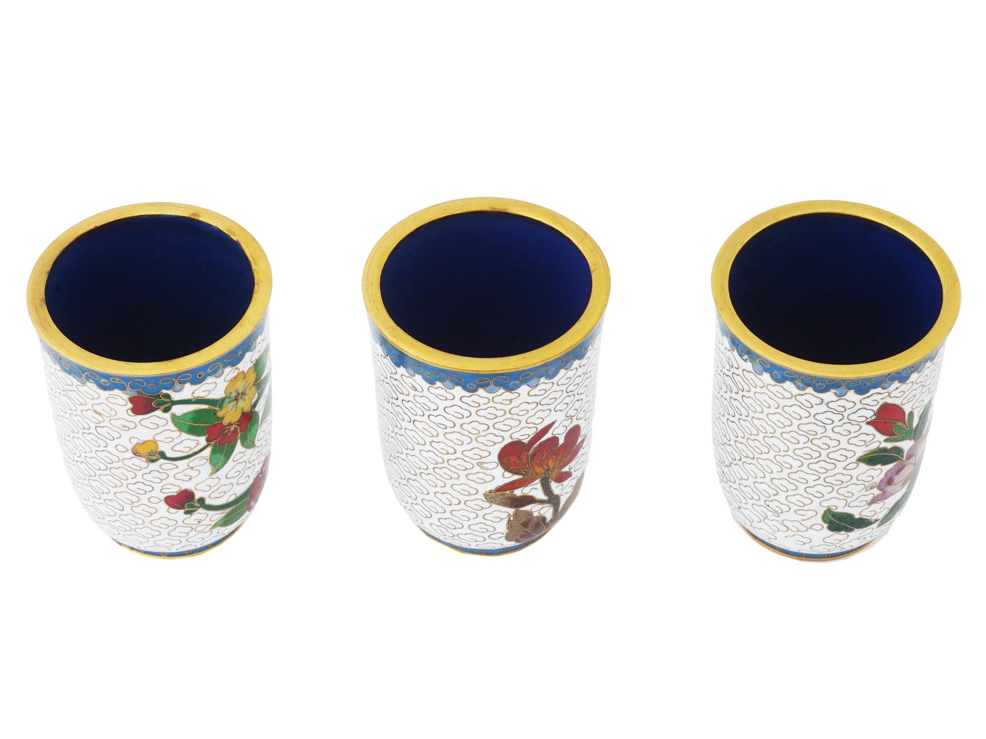 COLLECTION OF CHINESE FLORAL CLOISONNE ENAMEL CUPS PIC-4