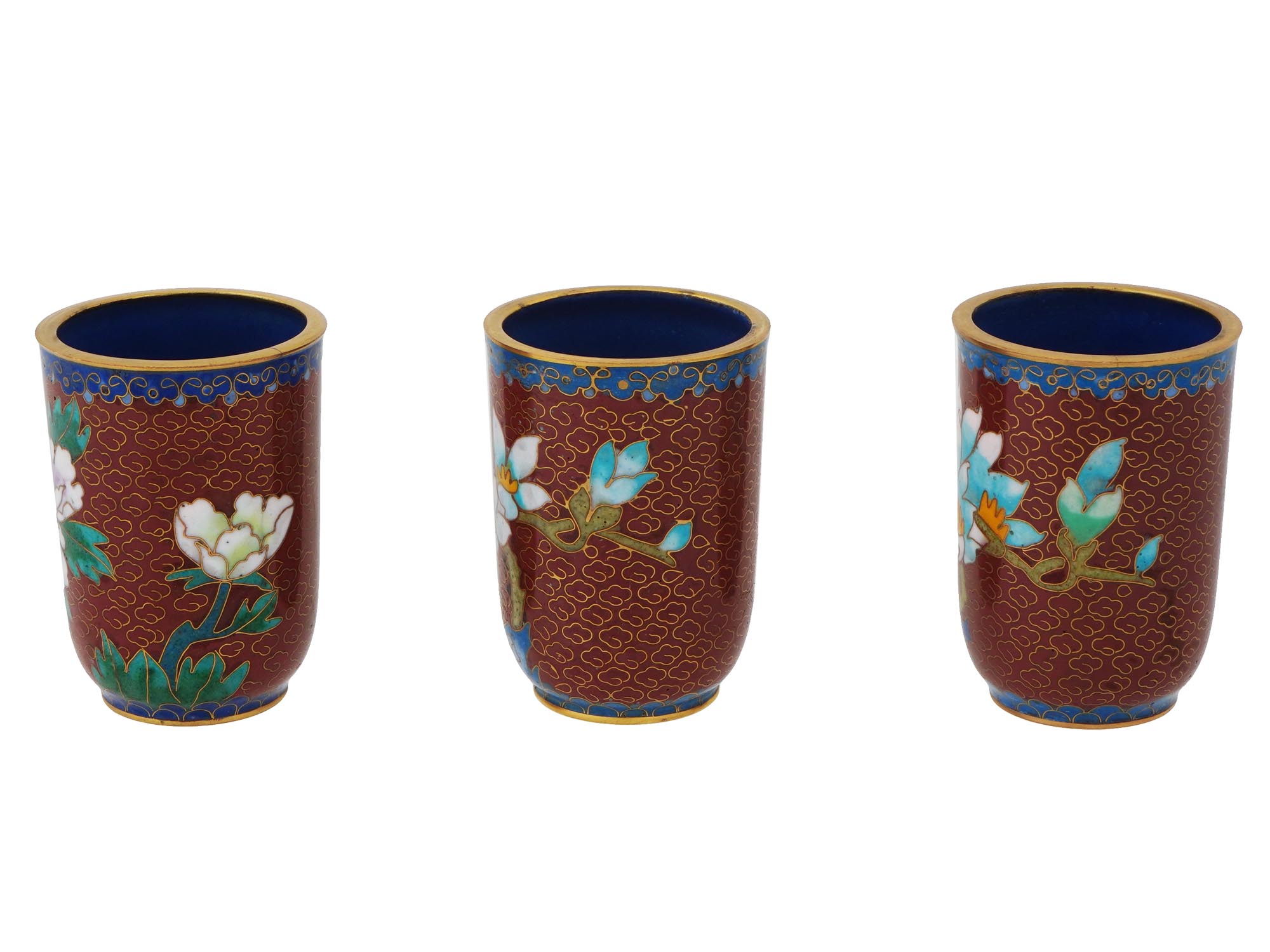 COLLECTION OF CHINESE FLORAL CLOISONNE ENAMEL CUPS PIC-1