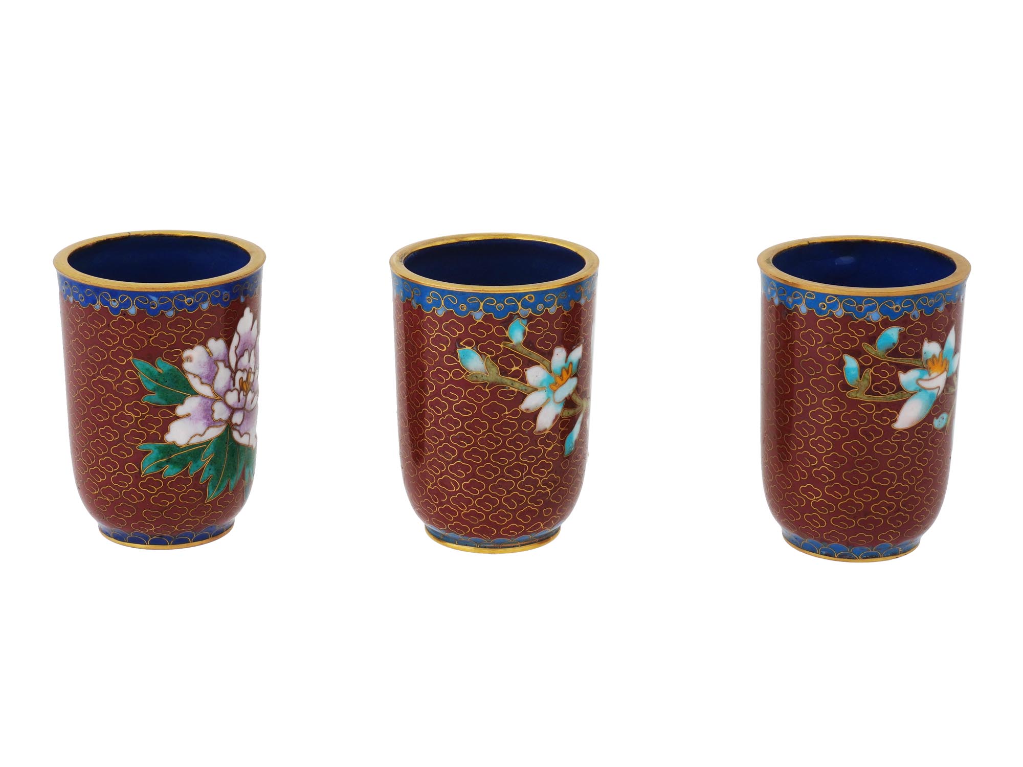 COLLECTION OF CHINESE FLORAL CLOISONNE ENAMEL CUPS PIC-3