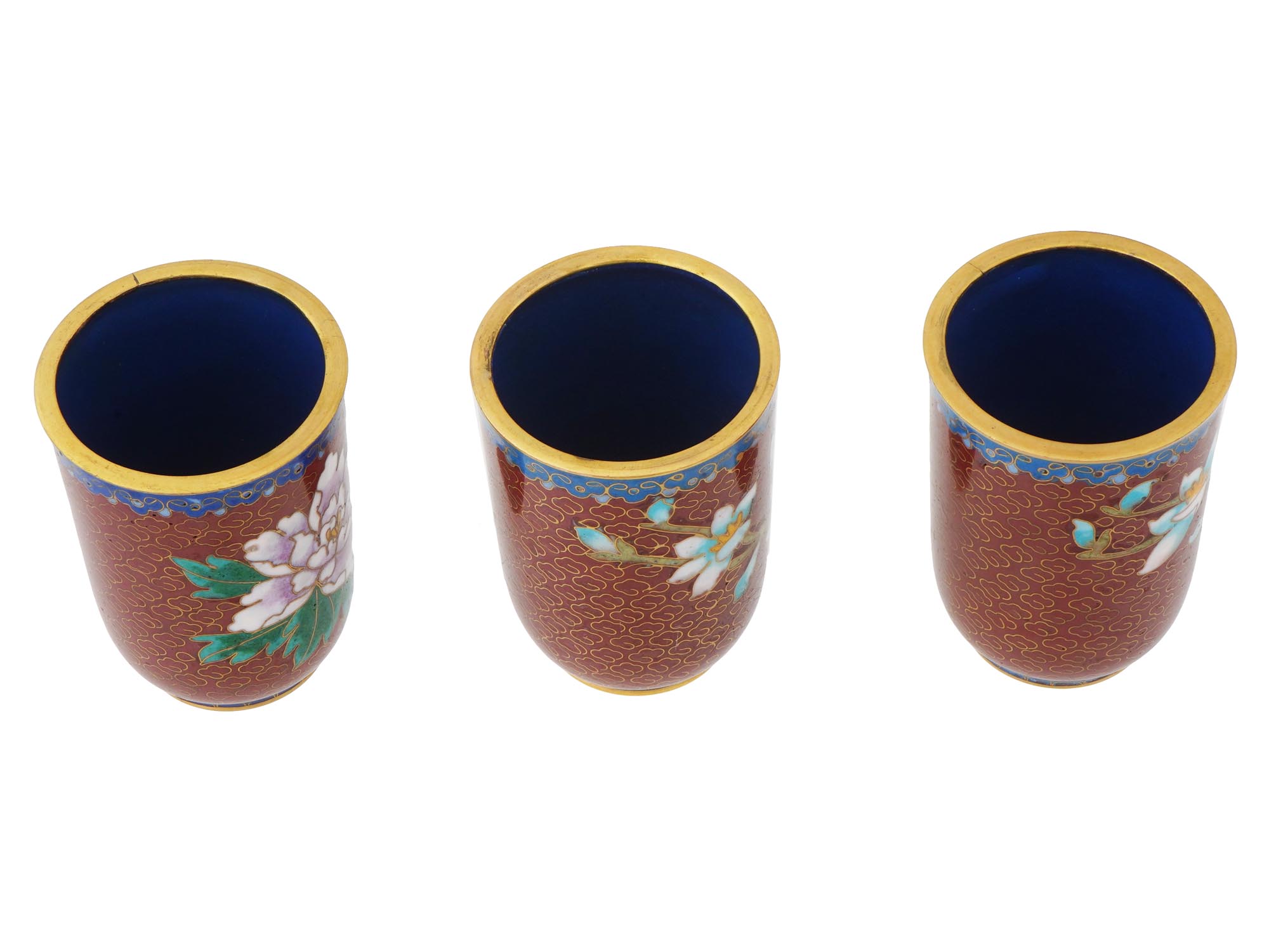 COLLECTION OF CHINESE FLORAL CLOISONNE ENAMEL CUPS PIC-4