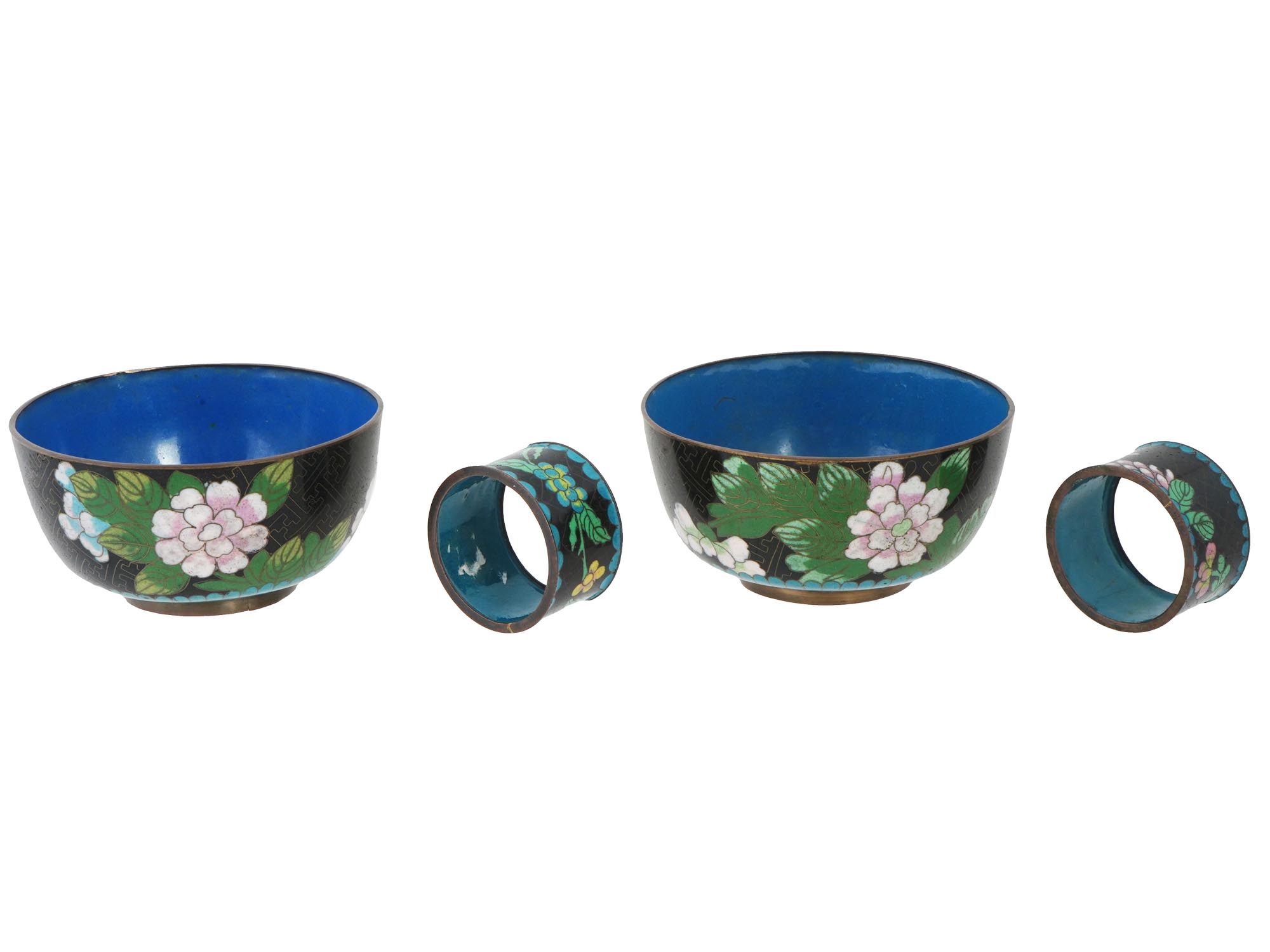 CHINESE CLOISONNE ENAMEL BOWLS AND NAPKIN RINGS SET PIC-0