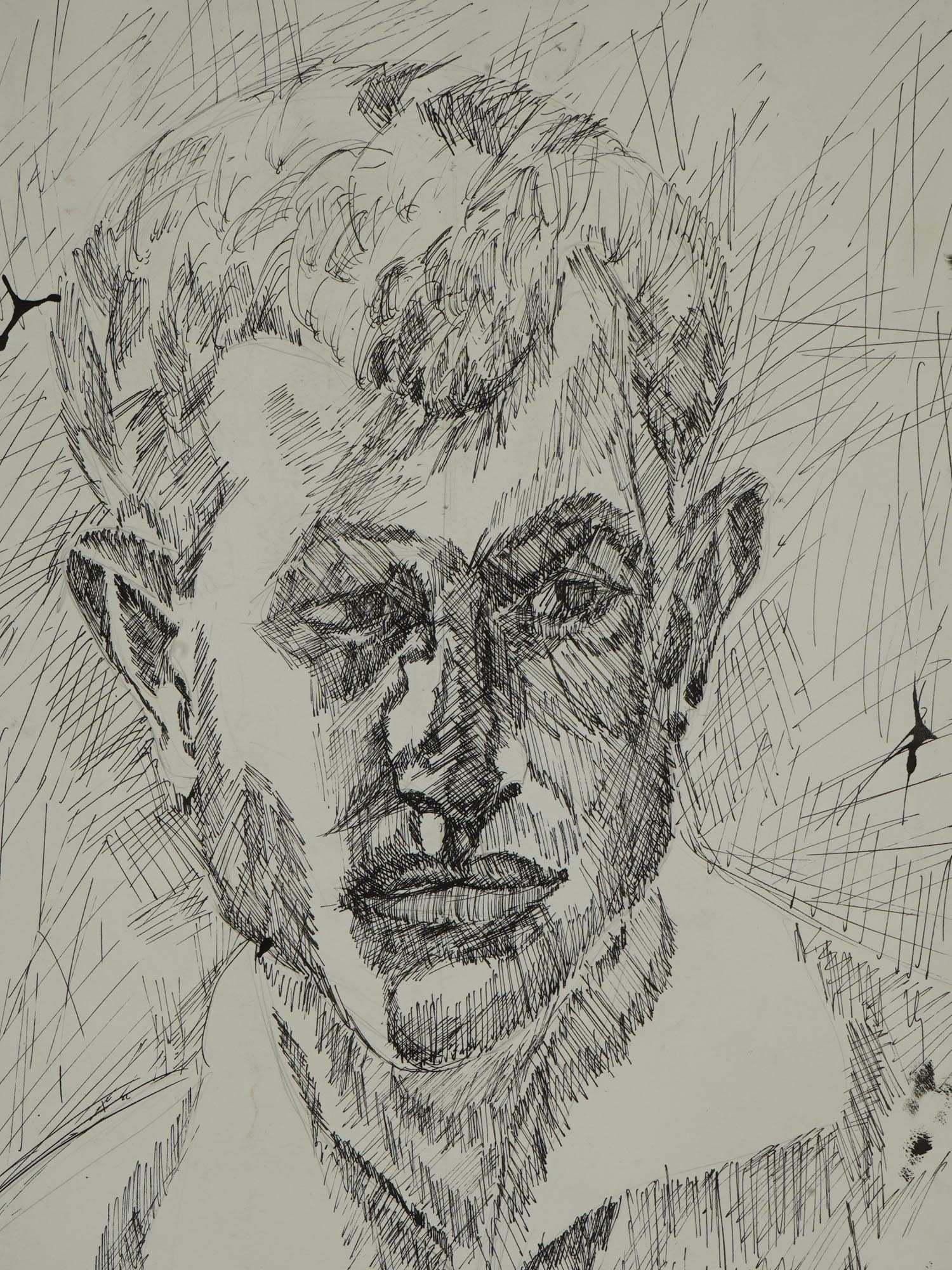 MALE PORTRAIT INK DRAWING BY ABRAHAM WALKOWITZ PIC-1