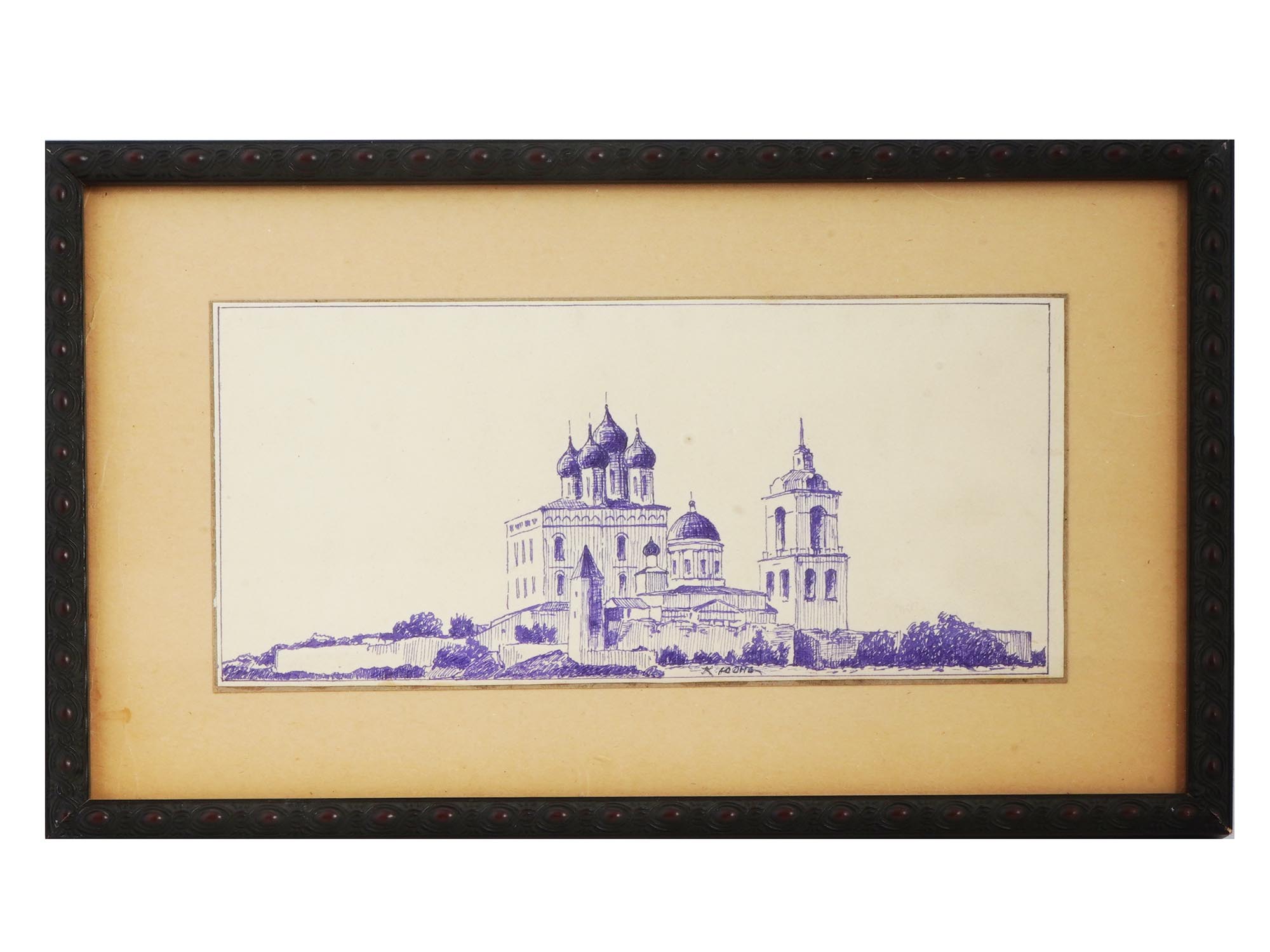 RUSSIAN CHURCH INK PAINTING BY KONSTANTIN YUON PIC-0