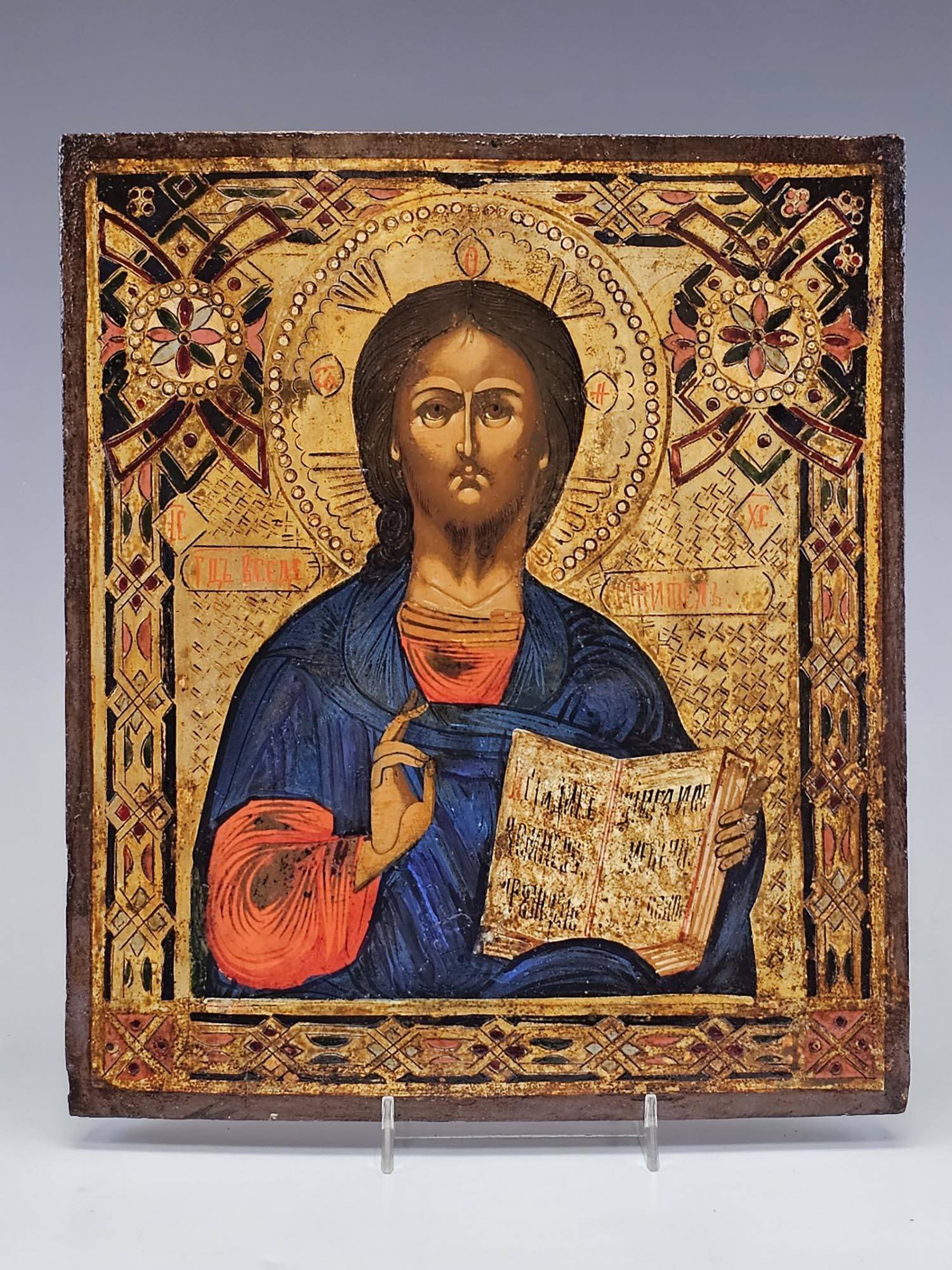 ANTIQUE RUSSIAN ORTHODOX CHRIST PANTOCRATOR ICON PIC-0