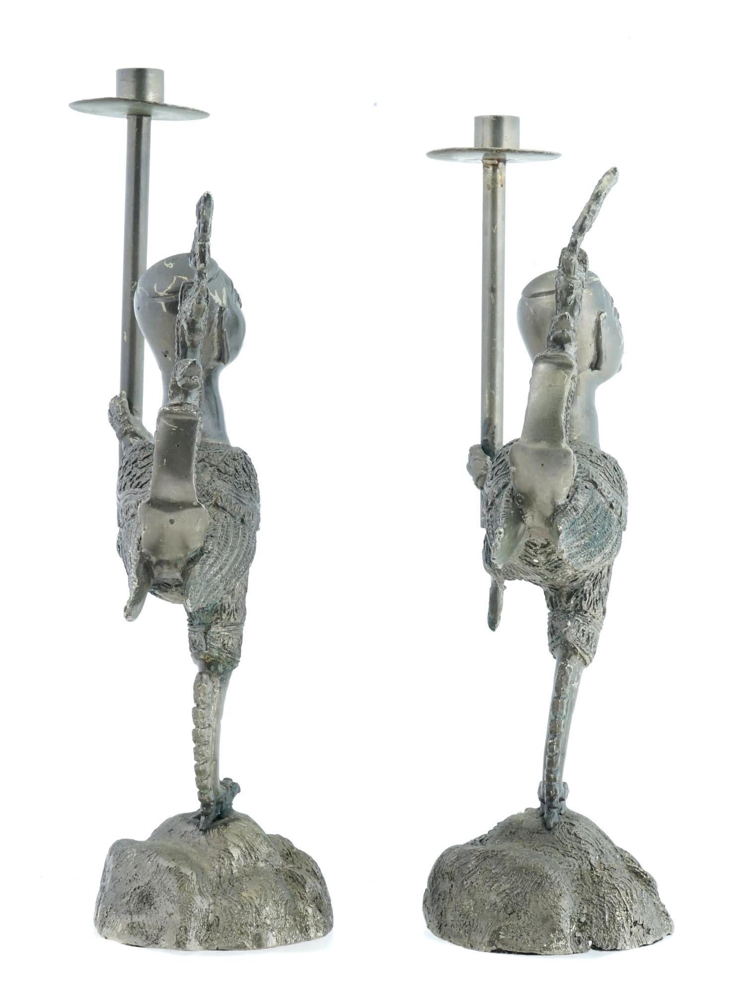 ANTIQUE SILVERED BRONZE SCULPTURAL CANDLE STICKS PIC-2