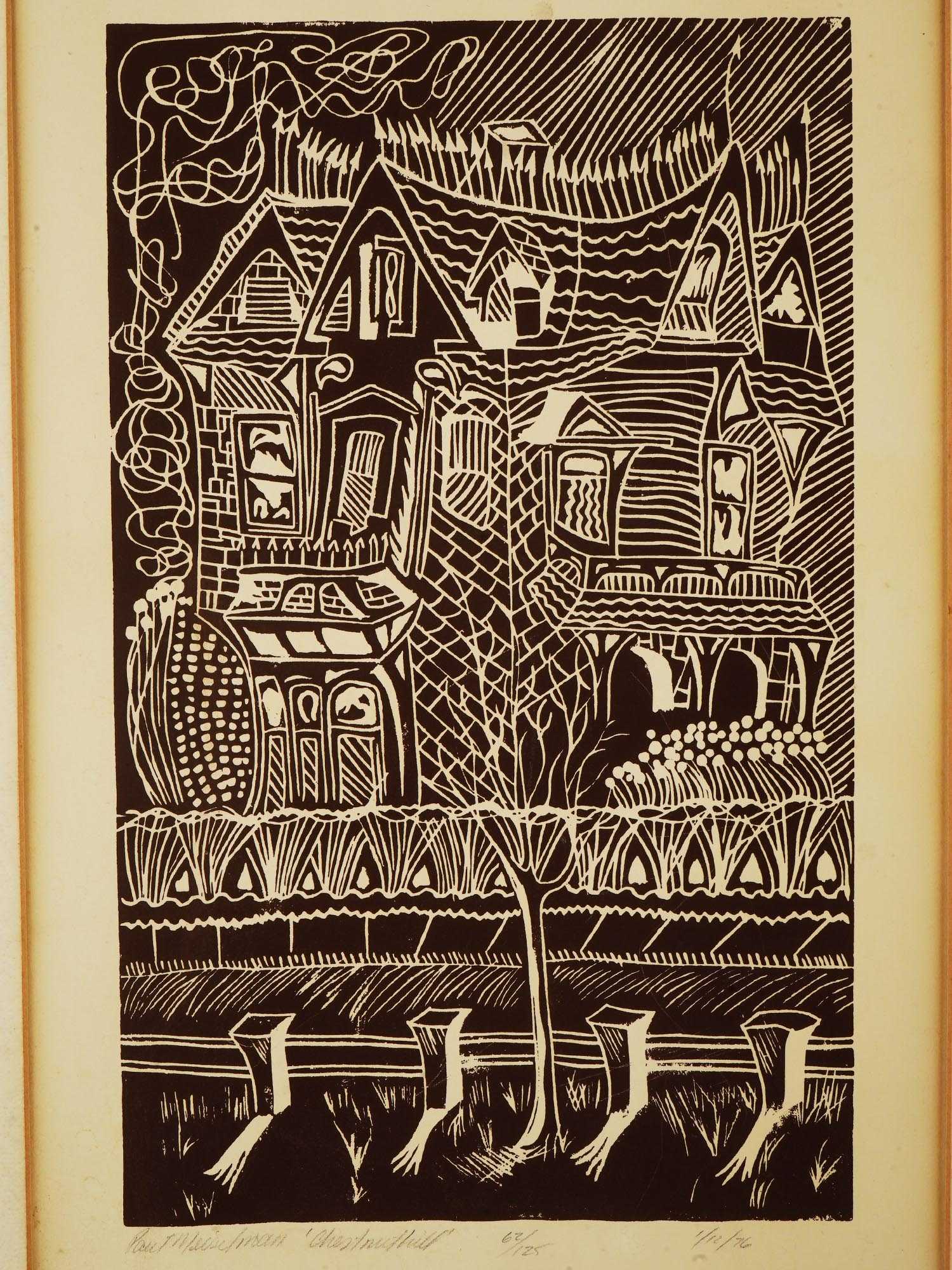 1976 LANDSCAPE LINOCUT PRINT BY PAUL MUSELMAN PIC-1