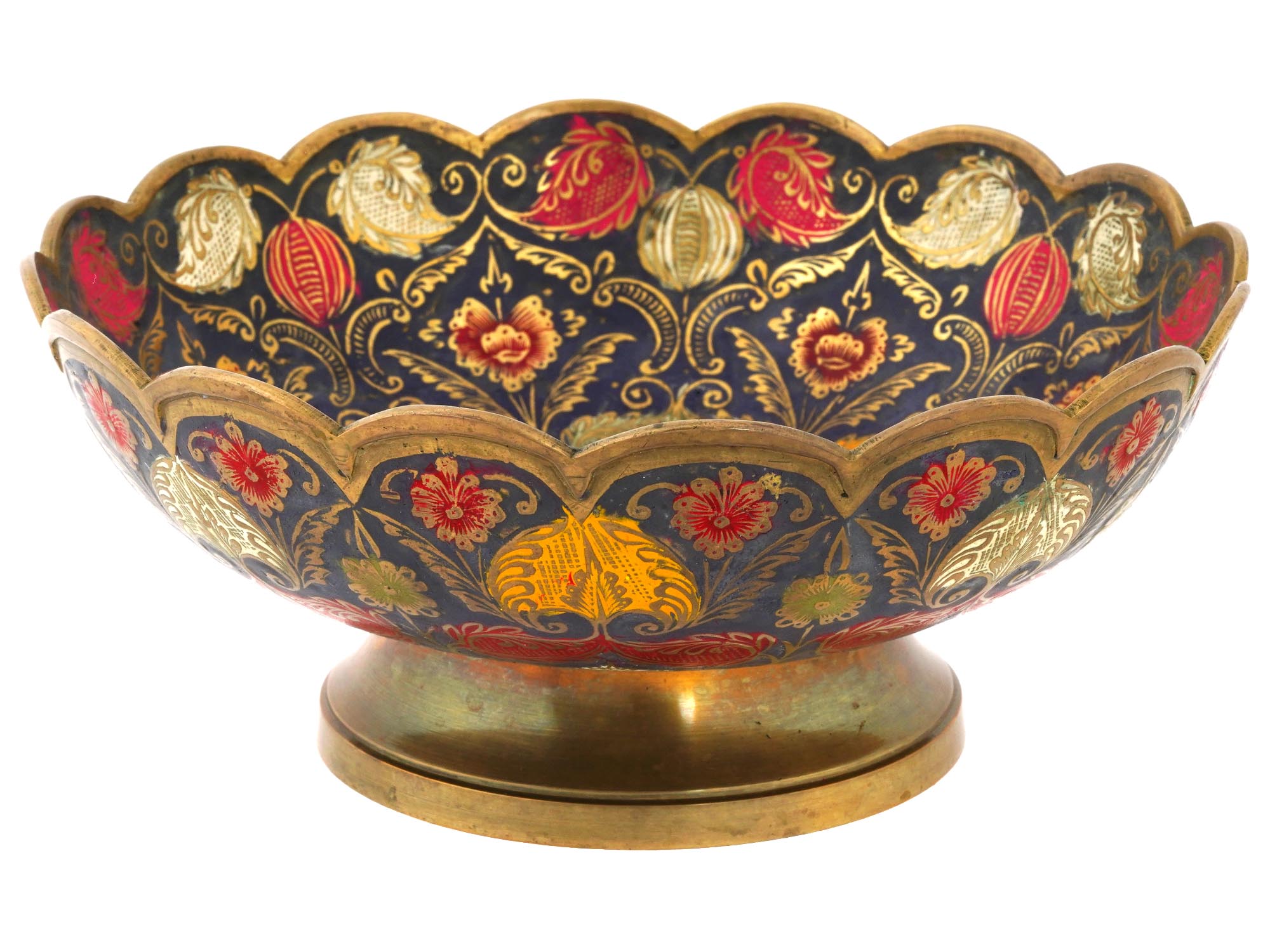 1980S INDIAN GILT BRASS AND ENAMEL CANDY BOWL PIC-1
