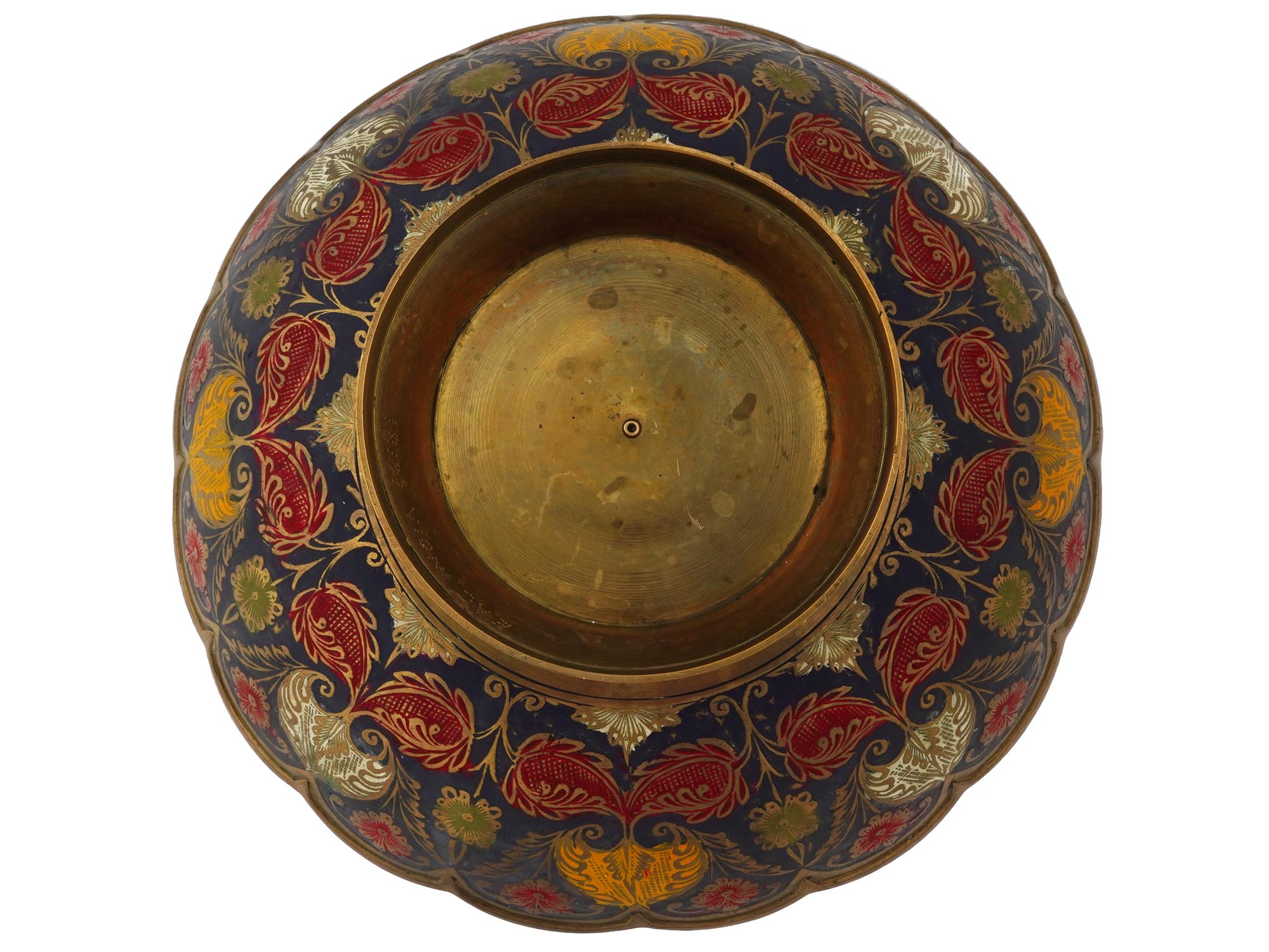 1980S INDIAN GILT BRASS AND ENAMEL CANDY BOWL PIC-4