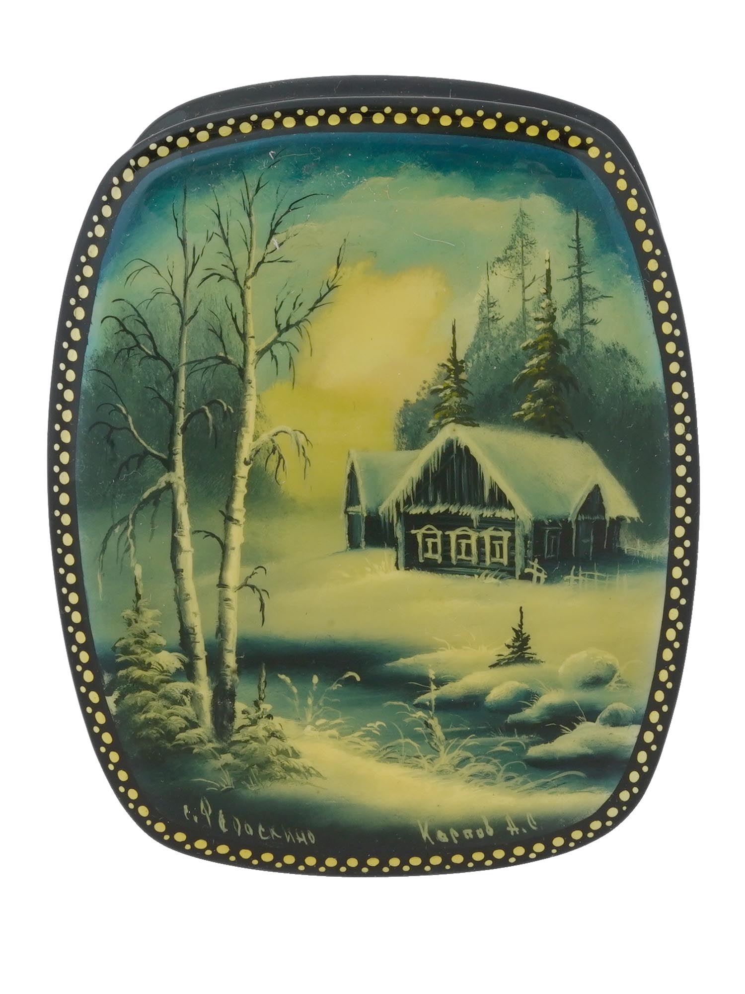 RUSSIAN TRADITIONAL LACQUERED FEDOSKINO TRINKET BOX PIC-2