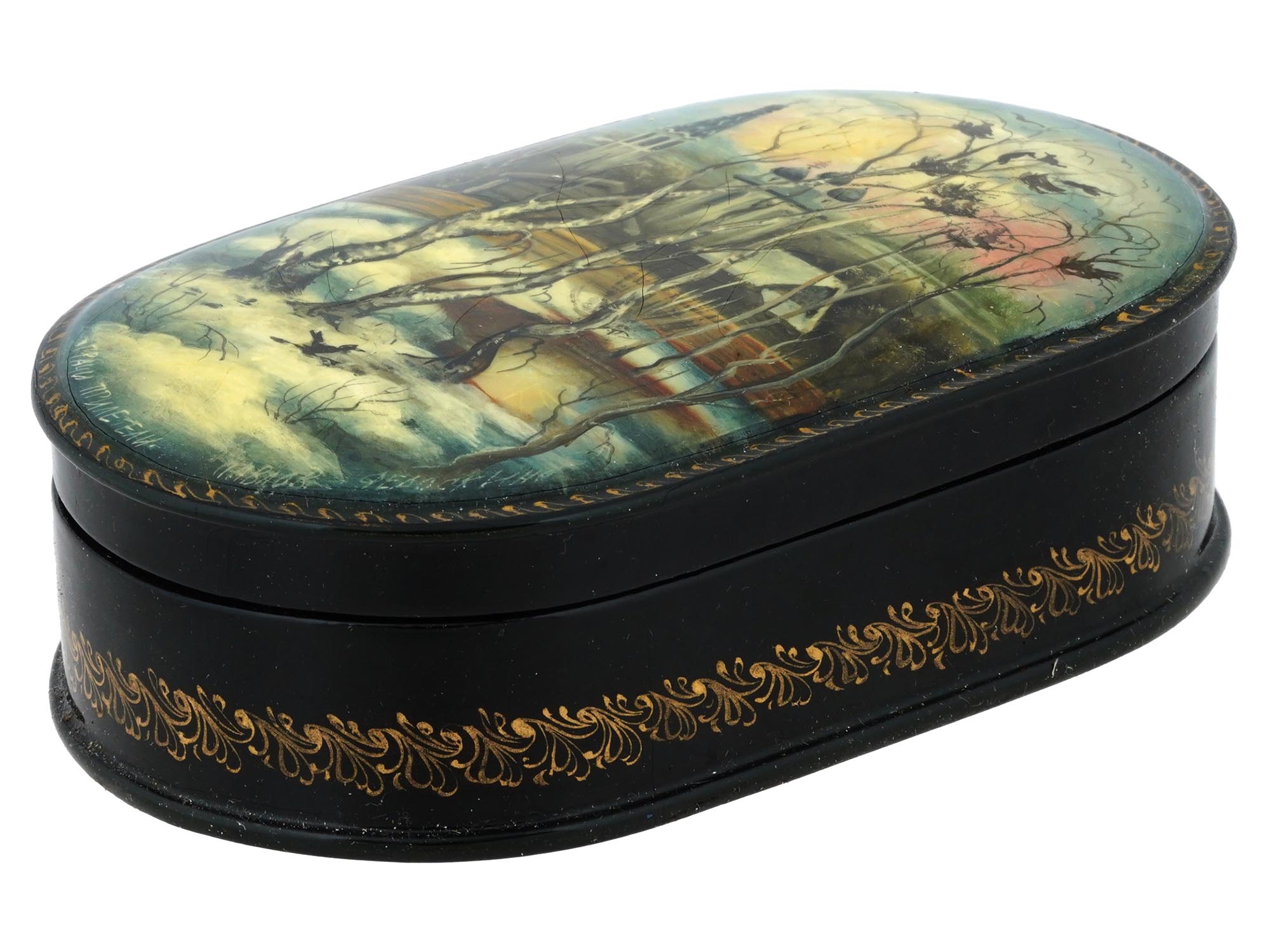 RUSSIAN TRADITIONAL LACQUERED FEDOSKINO TRINKET BOX PIC-0