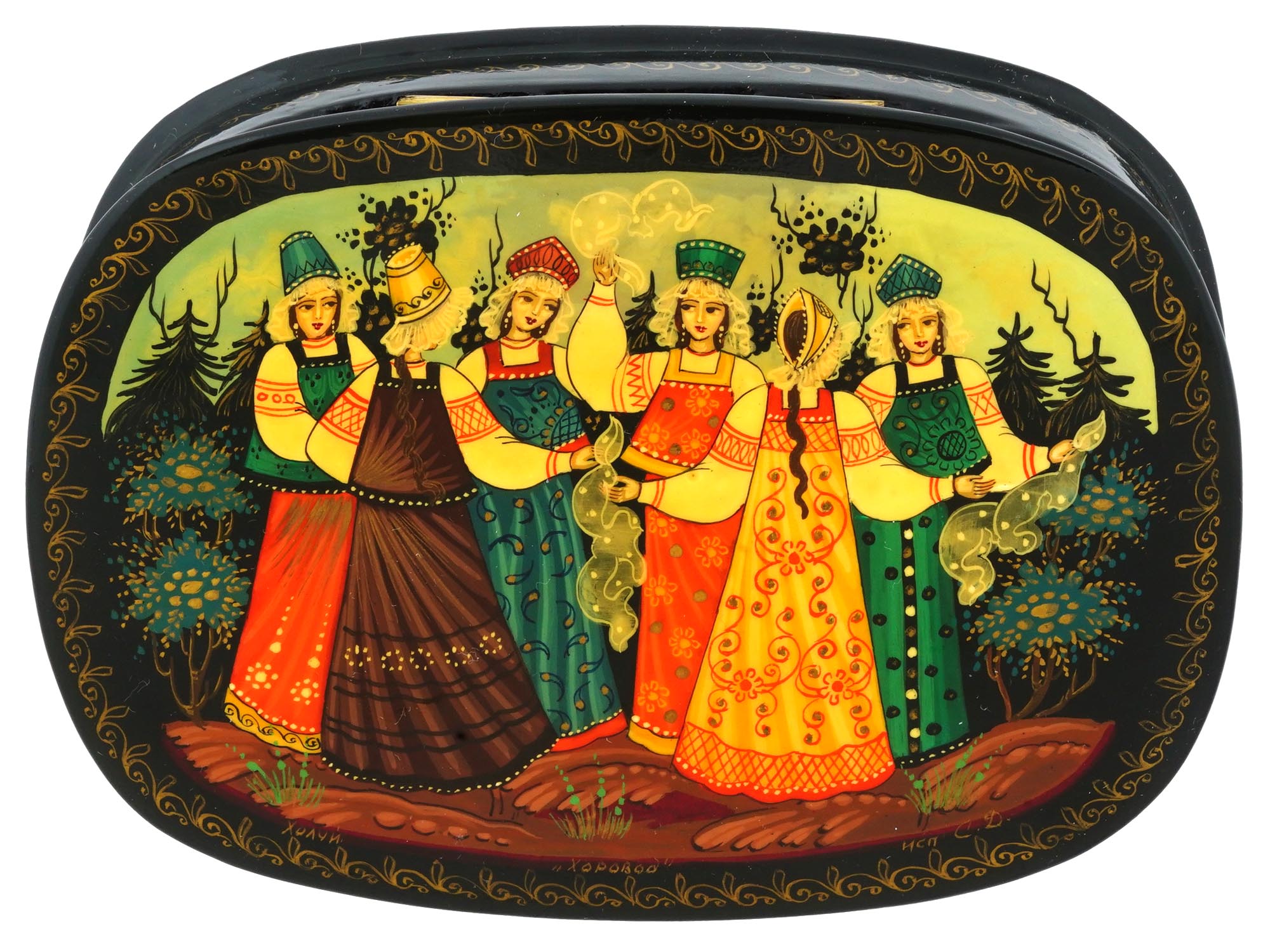 RUSSIAN TRADITIONAL LACQUERED KHOLUI TRINKET BOX PIC-2